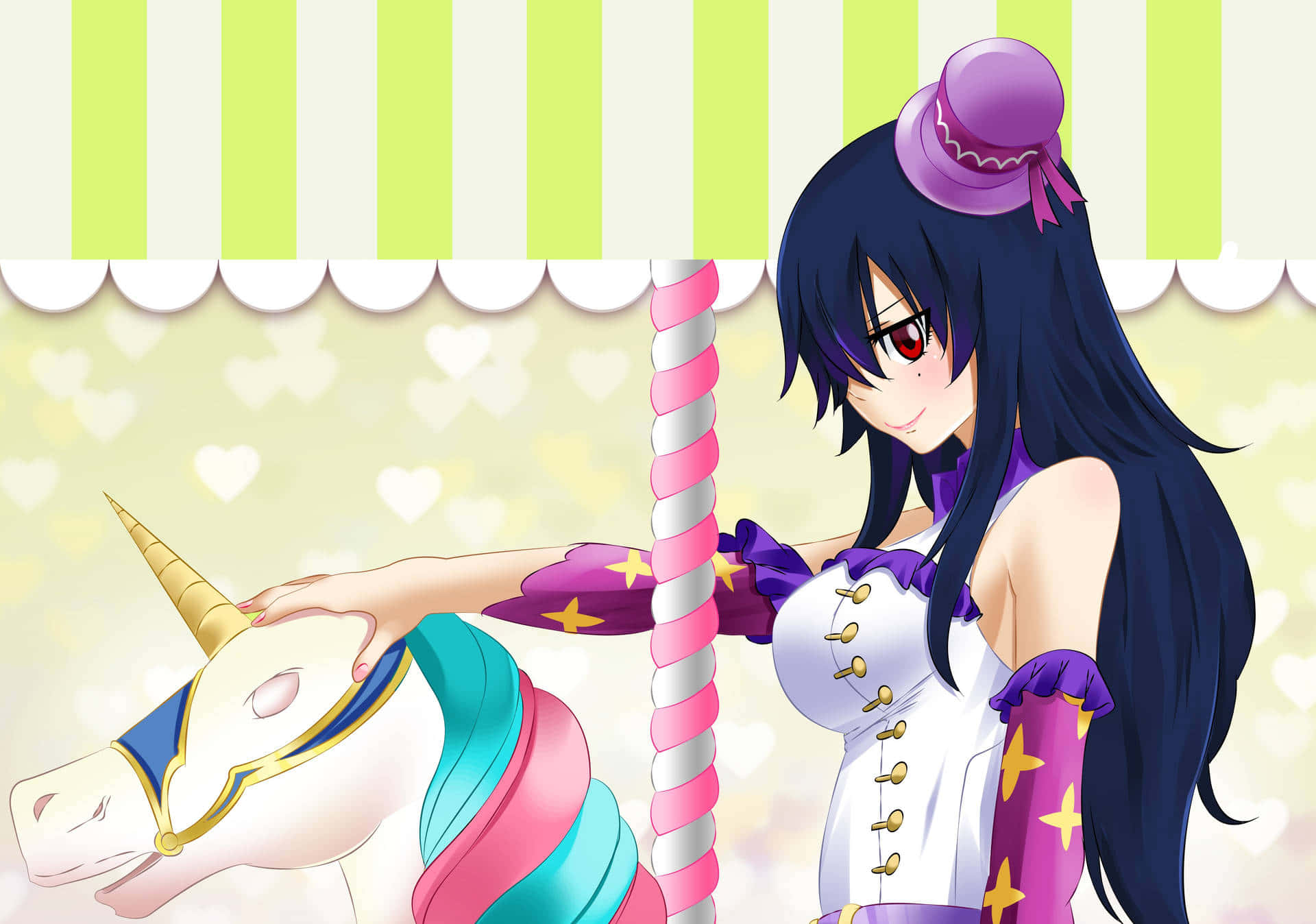 Homura Kōgetsu, purple and white outfit, colorful unicorn, Full HD Desktop Wallpaper