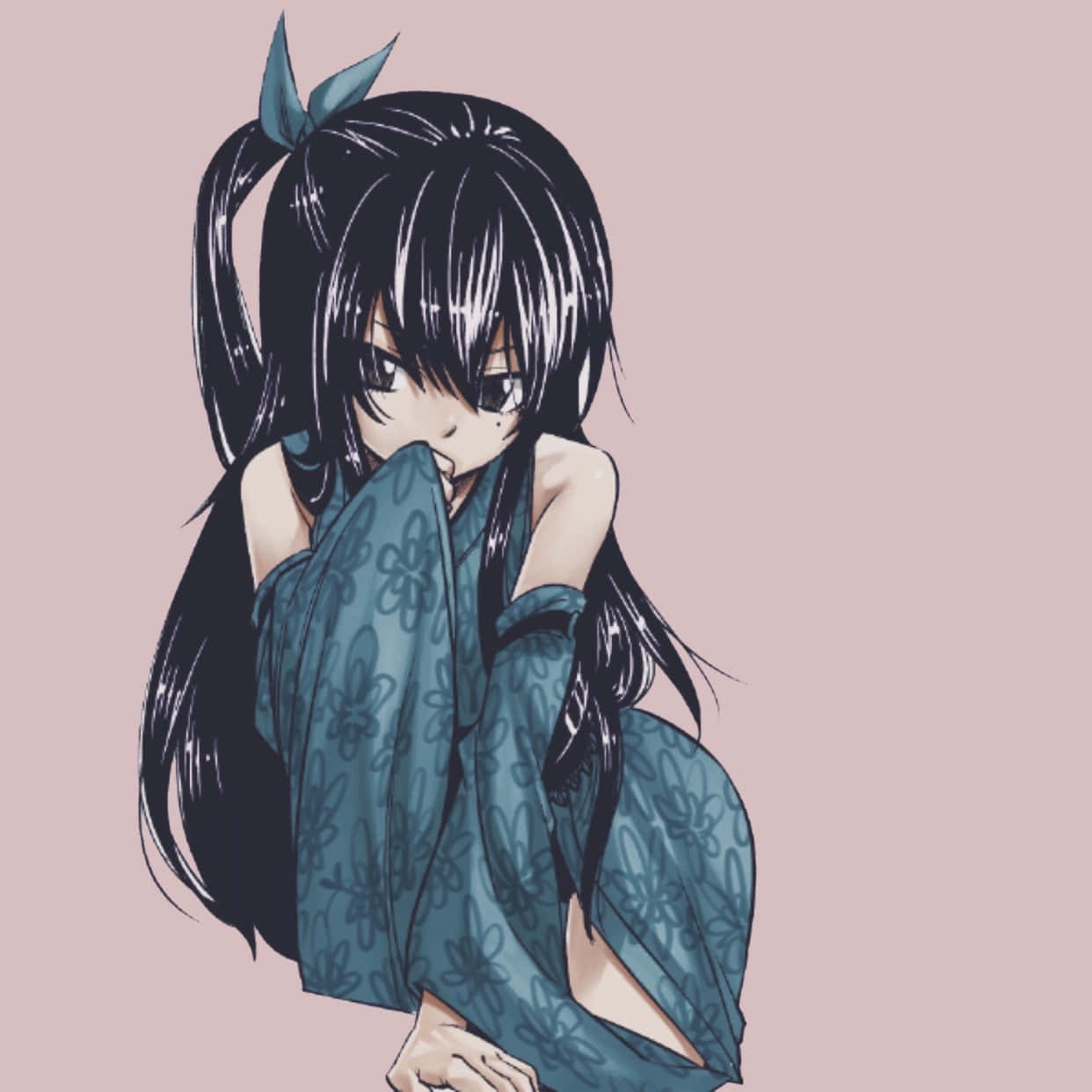 Homura Kōgetsu, black hair, blue floral kimono, SD Desktop Wallpaper