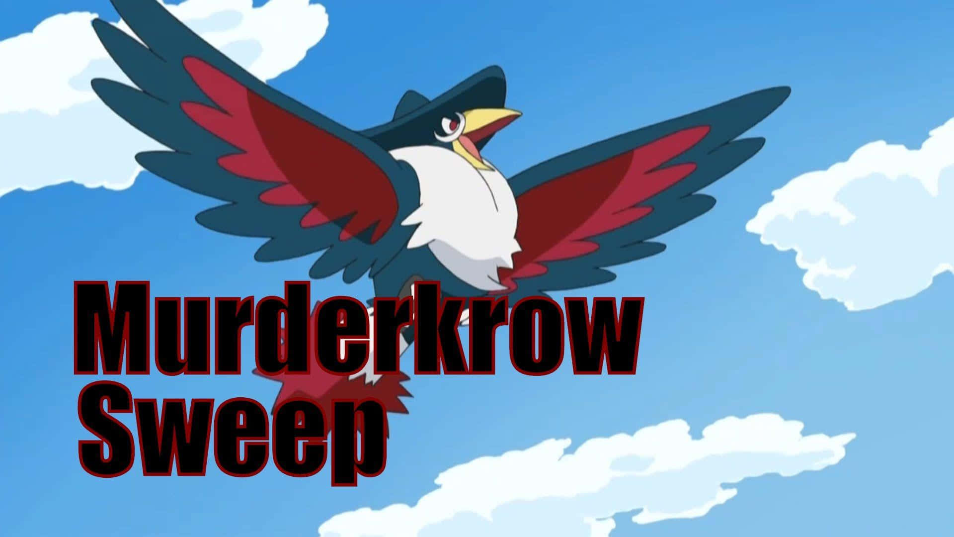 Honchkrow, red and black wings, bright blue sky, Full HD Desktop Wallpaper