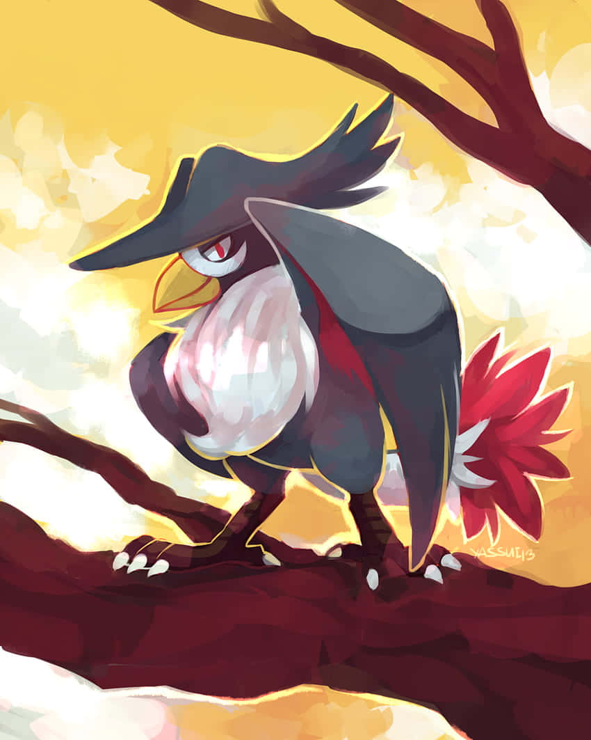 Honchkrow, black hat, red tail, SD Phone Wallpaper