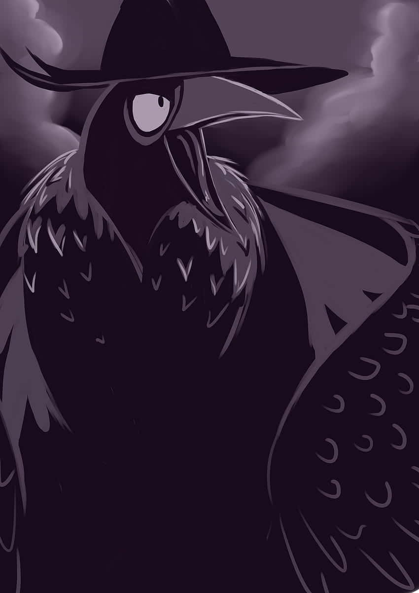 Honchkrow, stylized crow, wide-brimmed hat, SD Phone Wallpaper
