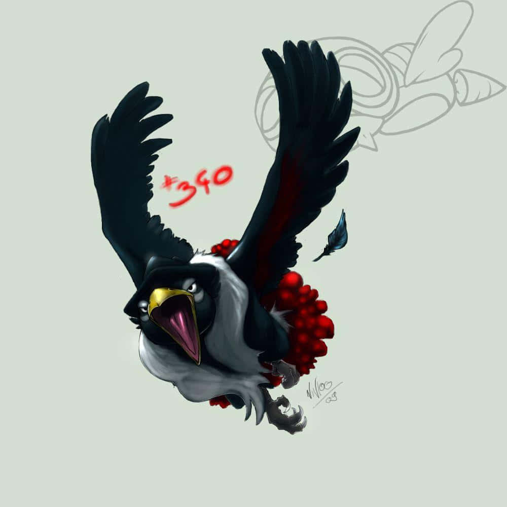 Honchkrow, black and white, red accents, SD Desktop Wallpaper