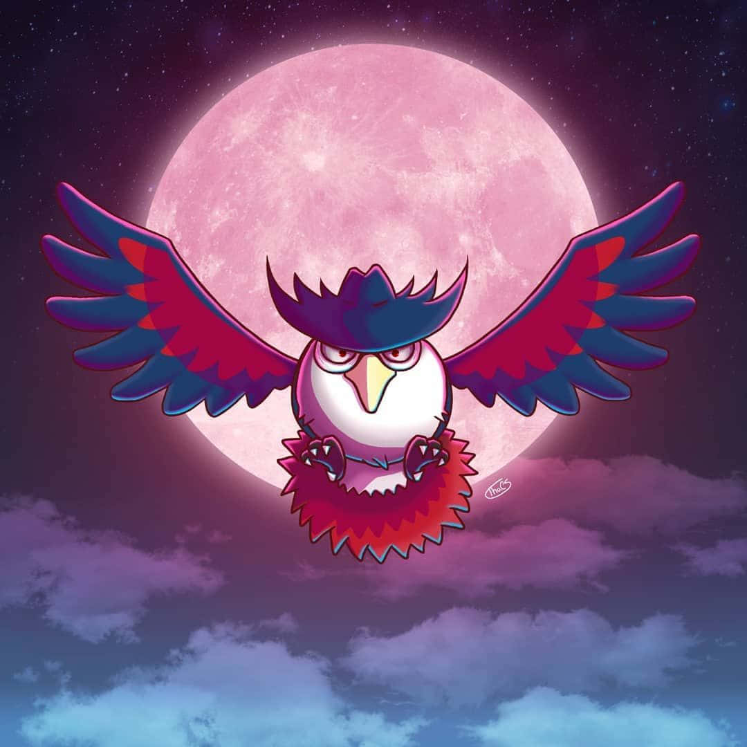 Honchkrow, full moon, glowing pink moon, SD Desktop Wallpaper