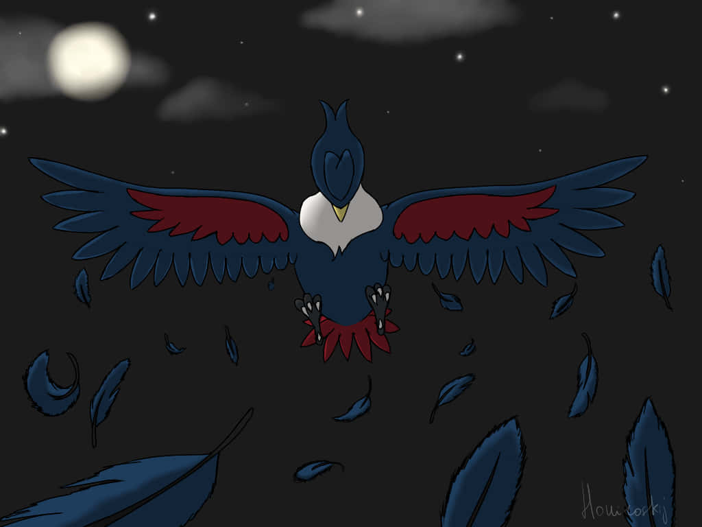 Honchkrow, starry night sky, glowing moon, SD Desktop Wallpaper