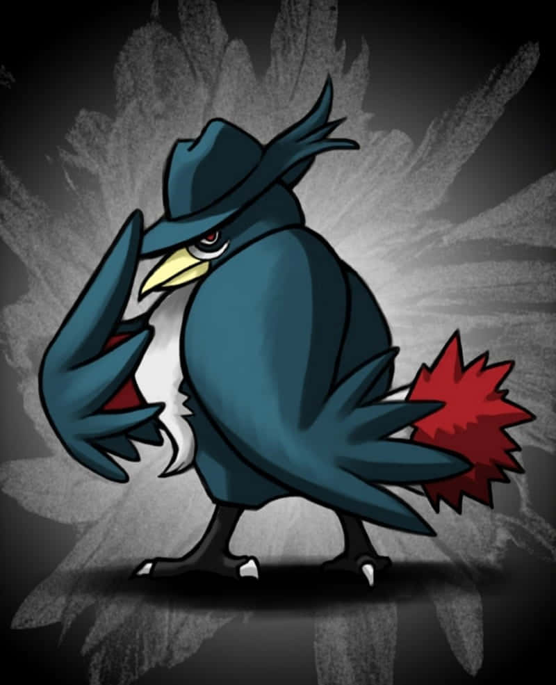 Honchkrow, fedora, blue bird-like creature, SD Phone Wallpaper