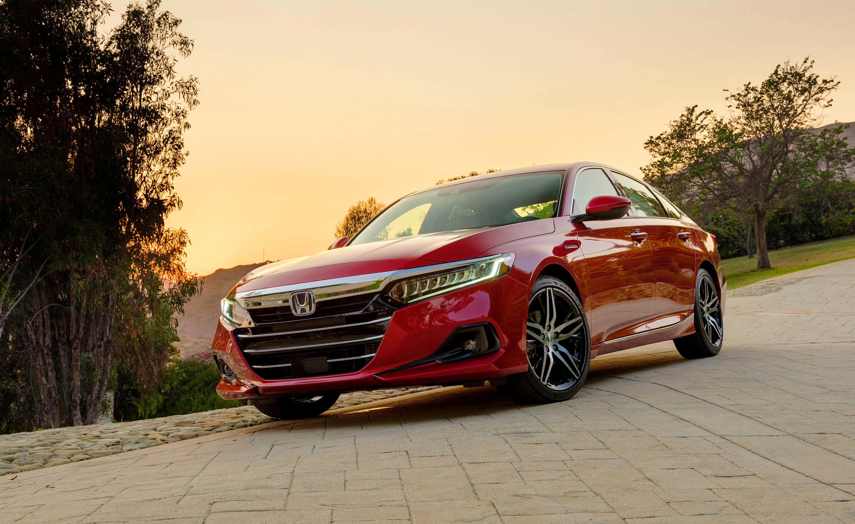 Honda Accord, glossy red, golden hour, 2K Desktop Wallpaper
