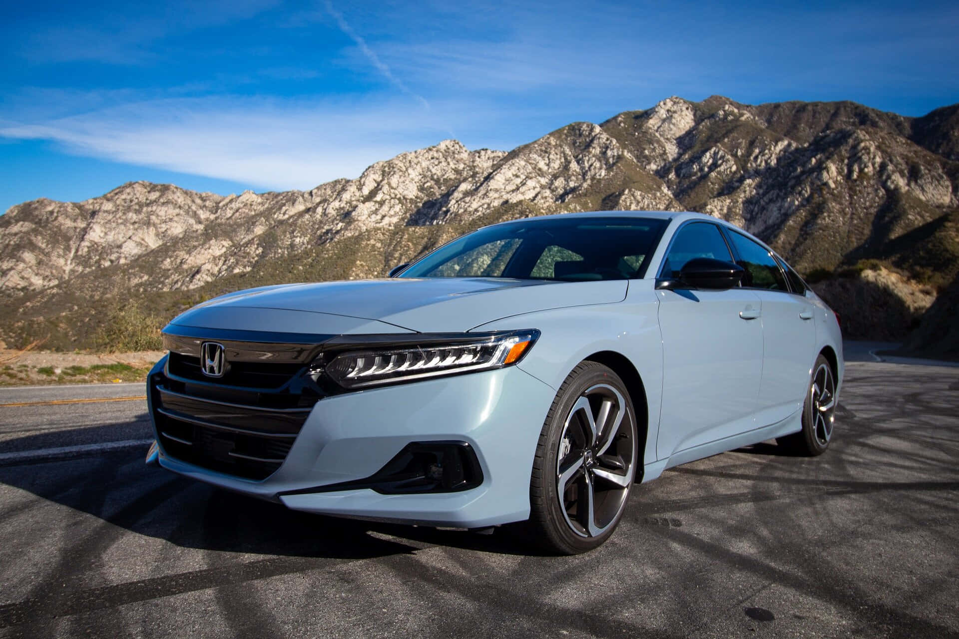 Honda Accord, light blue, mountain road, Full HD Desktop Wallpaper