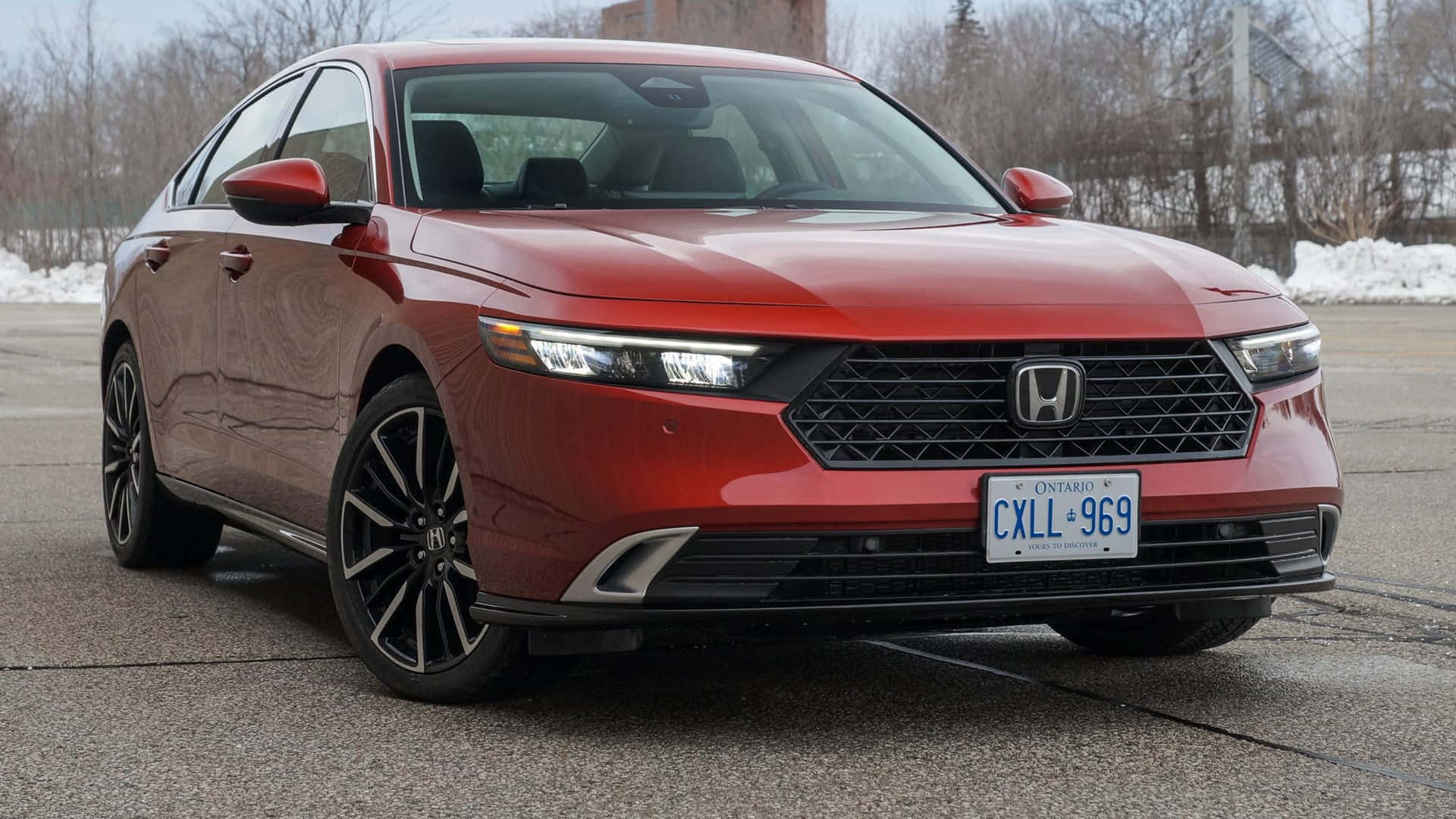 Honda Accord, glossy red, snowy roadside, Full HD Desktop Wallpaper