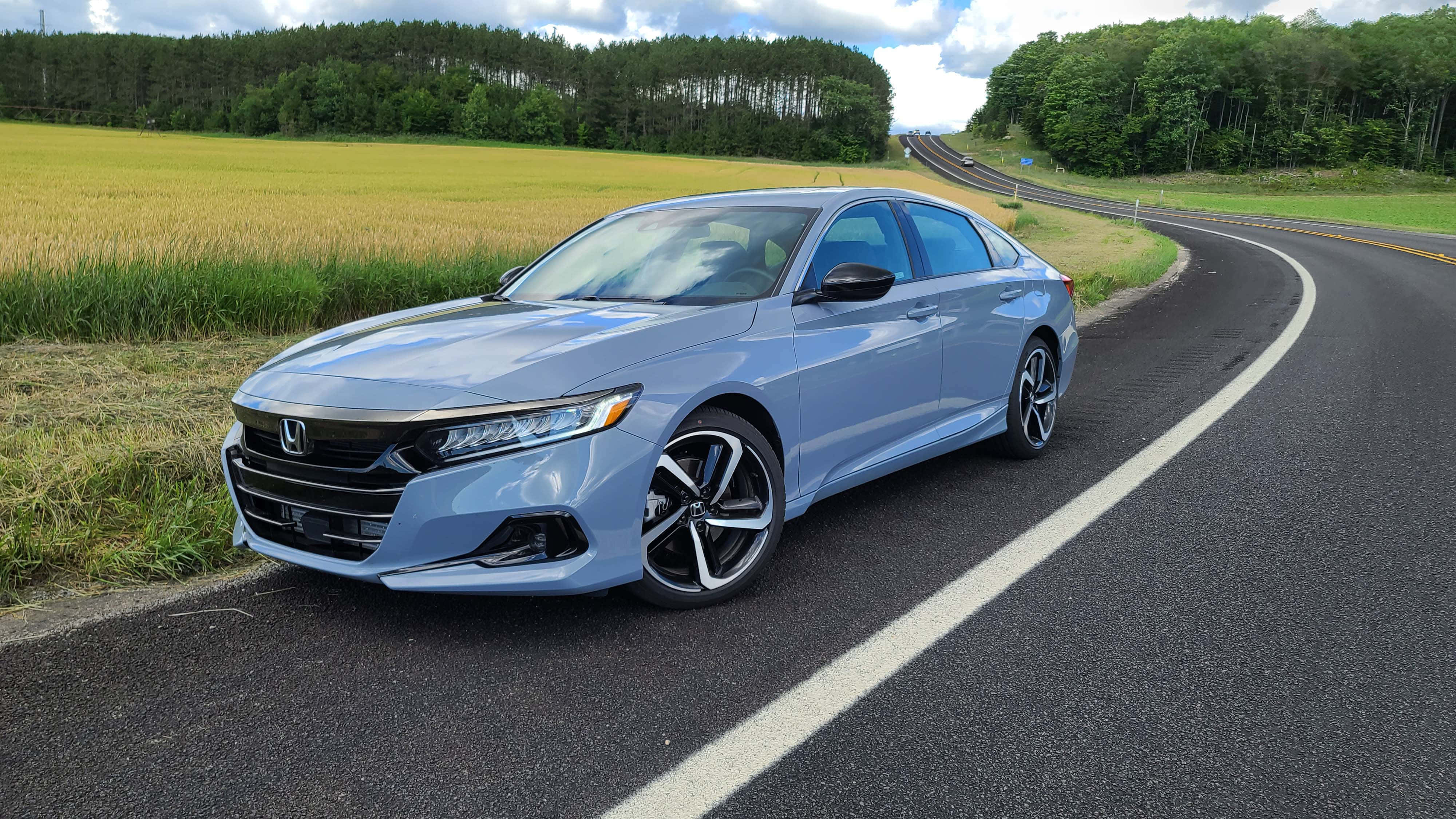 Honda Accord, light blue, rural road, 4K Desktop Wallpaper