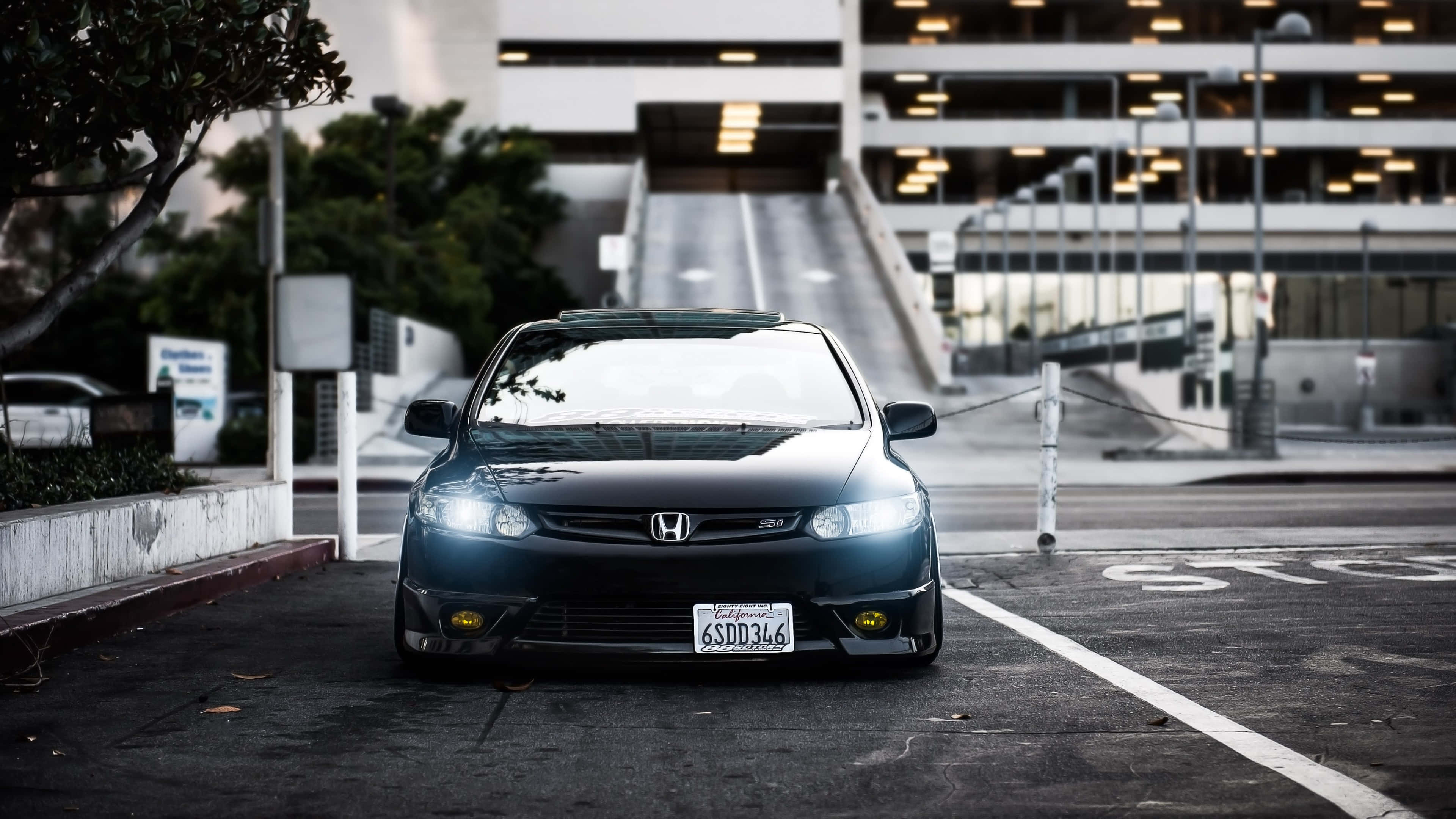 Honda Civic Del Sol, black, multi-level parking garage, 4K Desktop Wallpaper