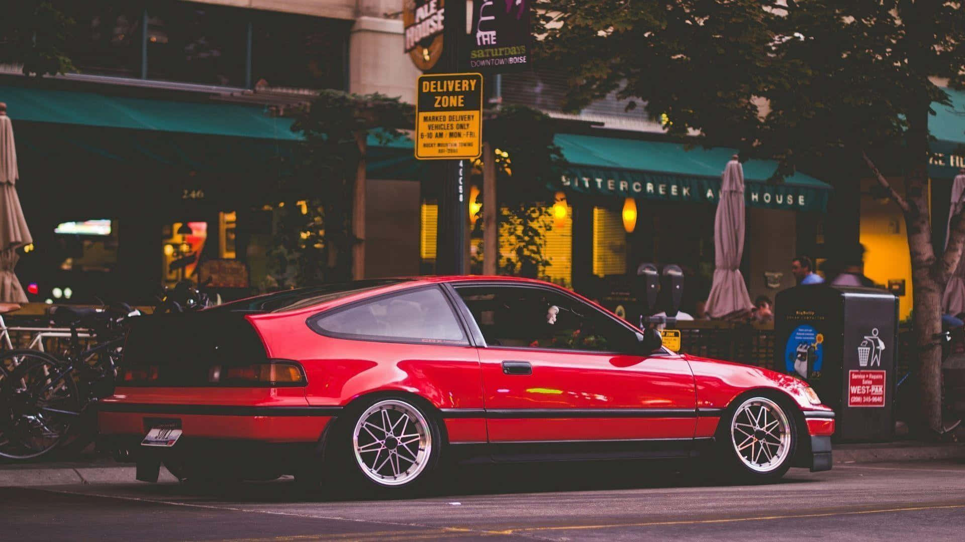 Honda Civic Del Sol, vibrant red, custom wheels, Full HD Desktop Wallpaper
