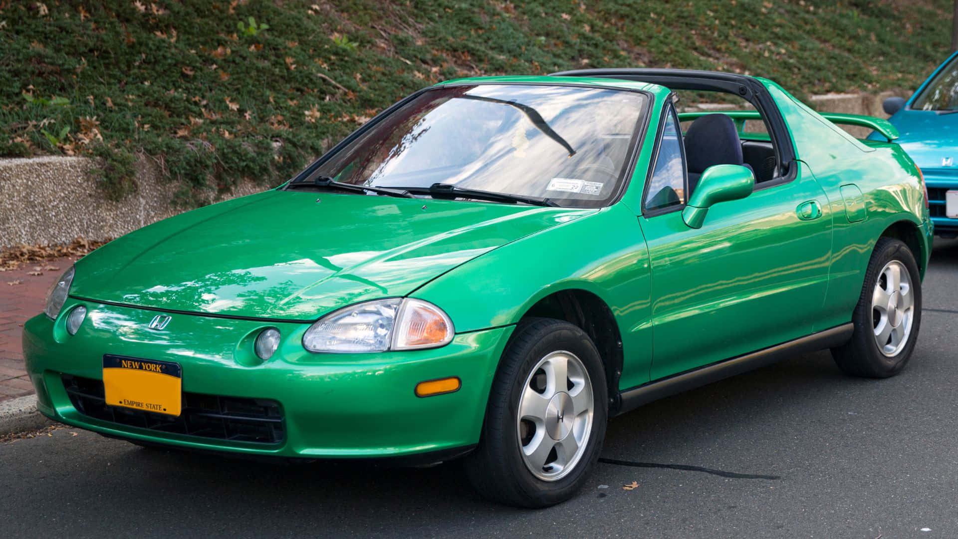 Honda Civic Del Sol, vibrant green, convertible, Full HD Desktop Wallpaper