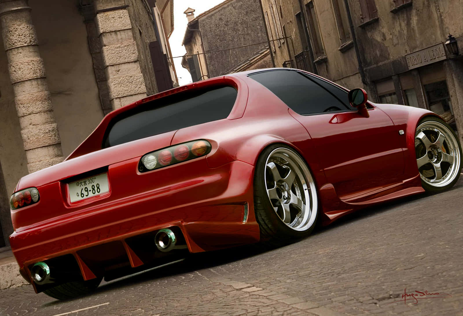 Honda Civic Del Sol, glossy red, custom wheels, HD Desktop Wallpaper
