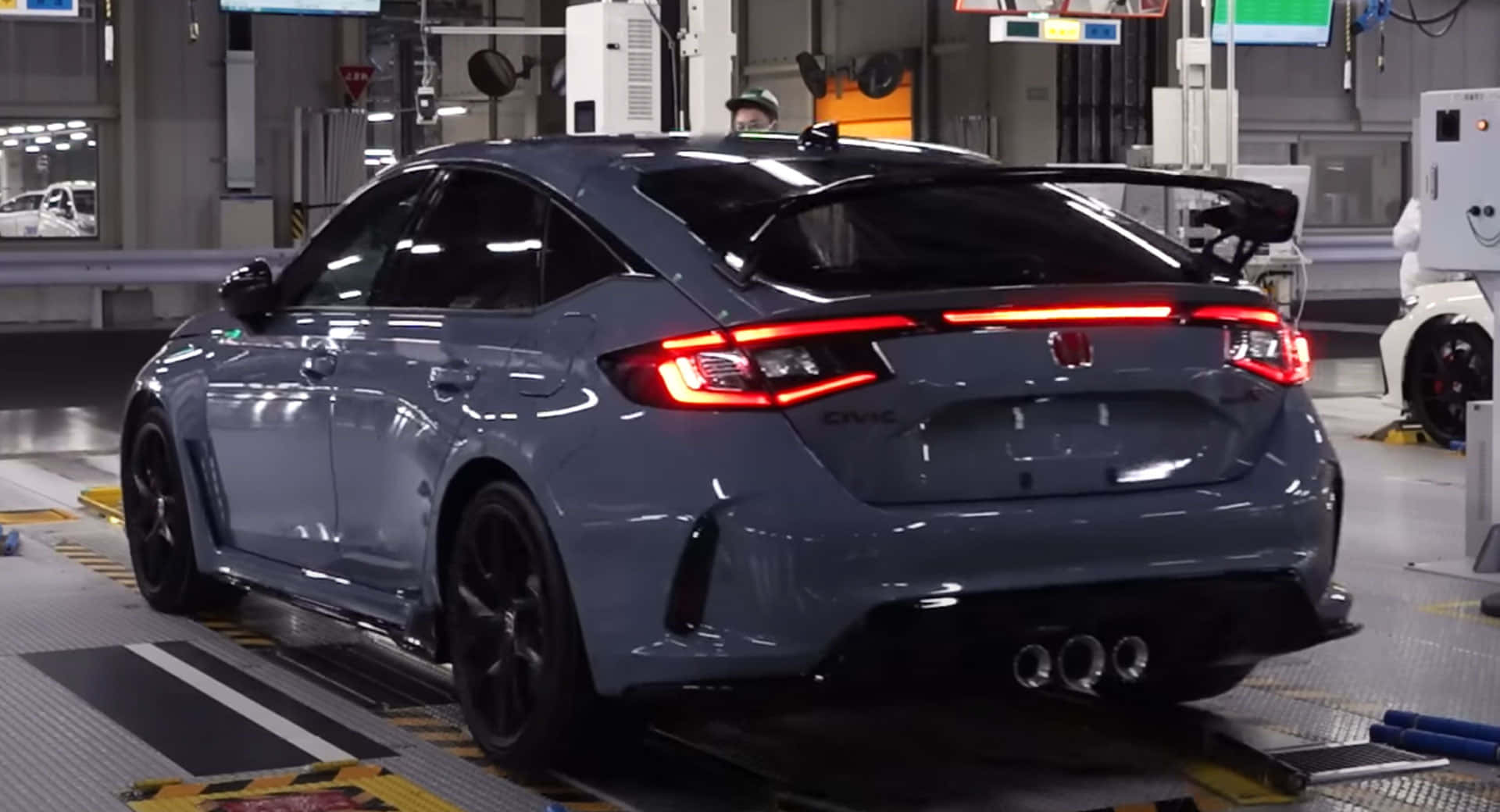 Honda Civic Type R, sleek gray, glowing red taillights, Full HD Desktop Wallpaper