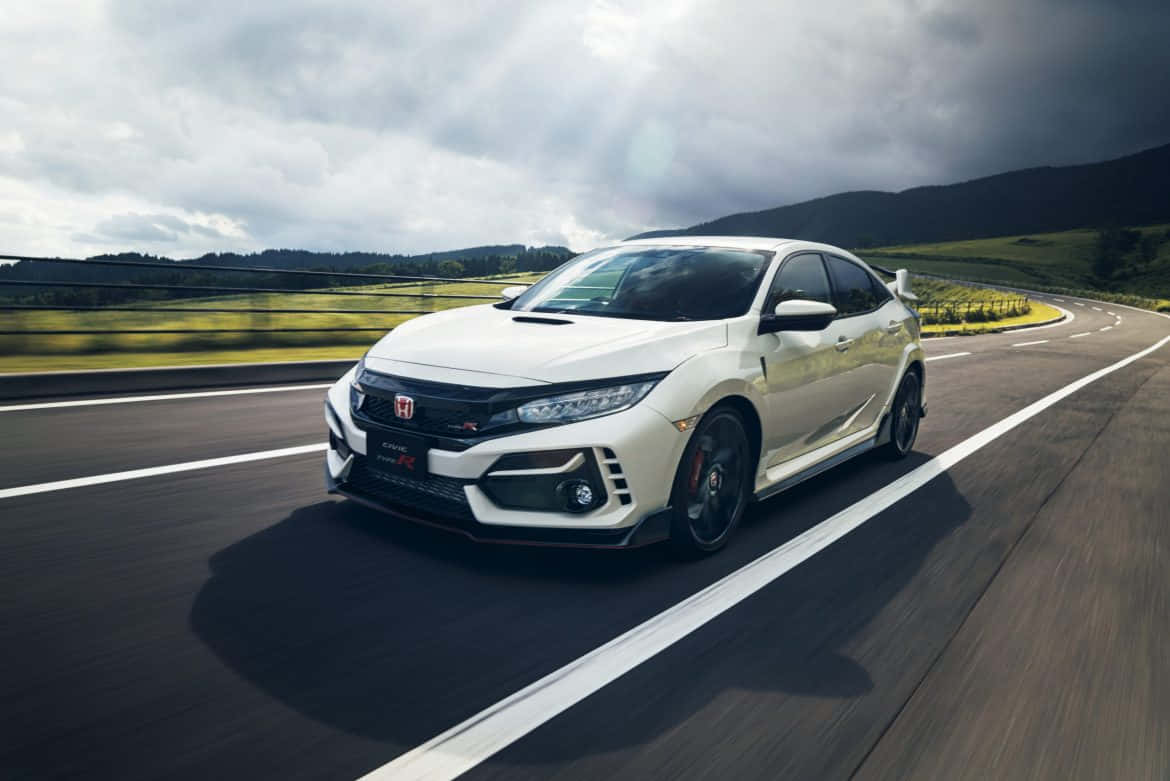 Honda Civic Type R, white, winding mountain road, SD Desktop Wallpaper