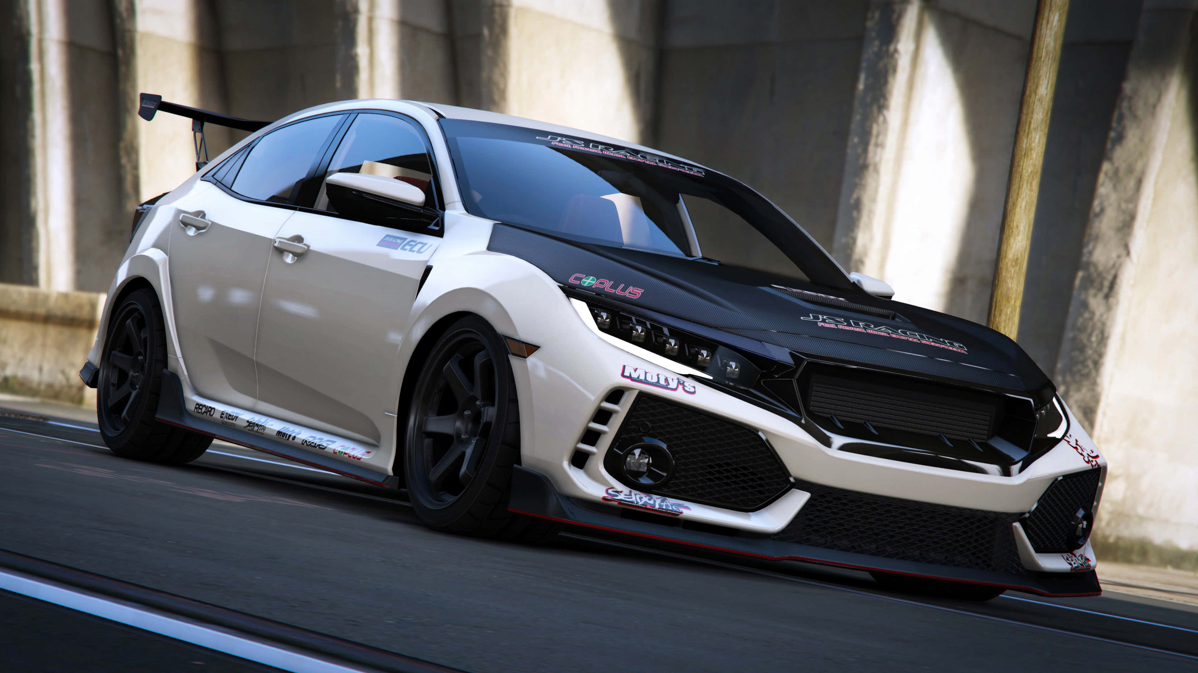 Honda Civic Type R, white and black, modified, 4K Desktop Wallpaper