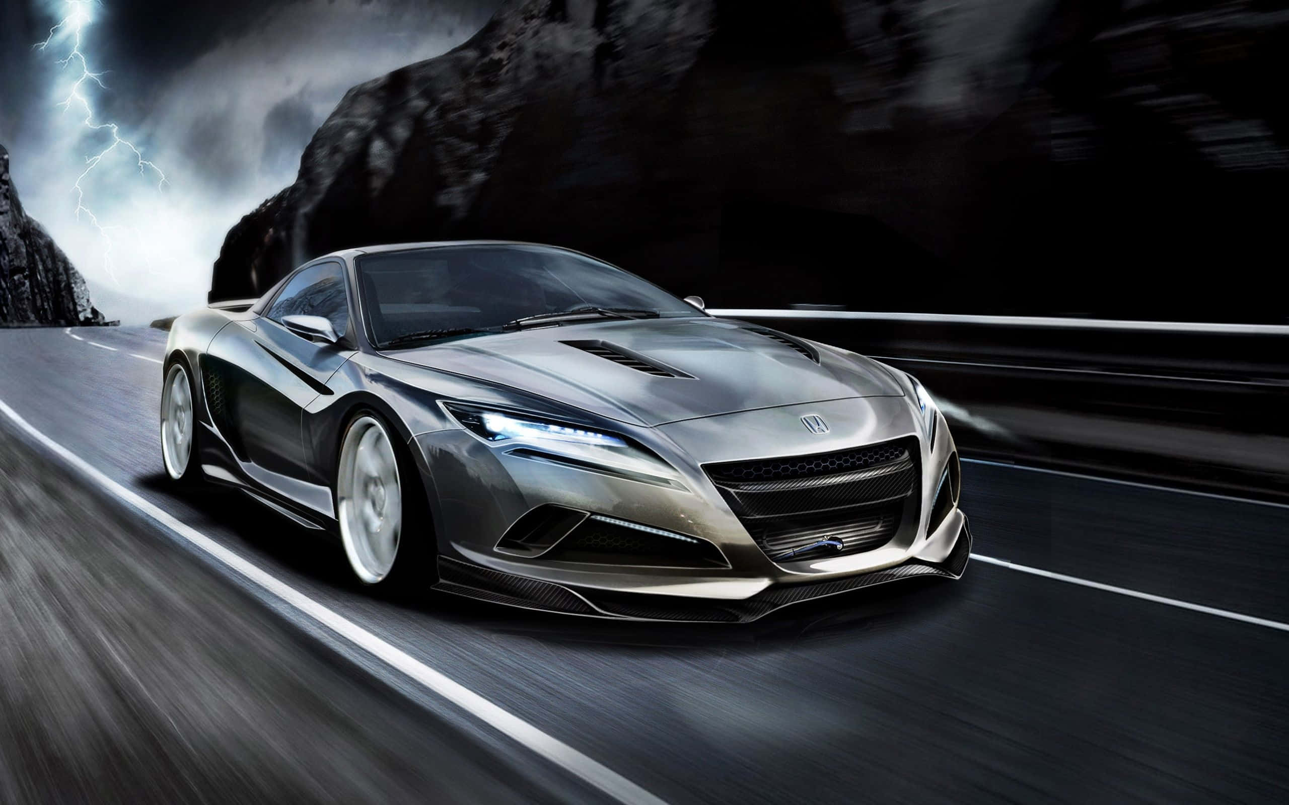 Honda Civic Type R, silver, winding mountain road, 2K Desktop Wallpaper