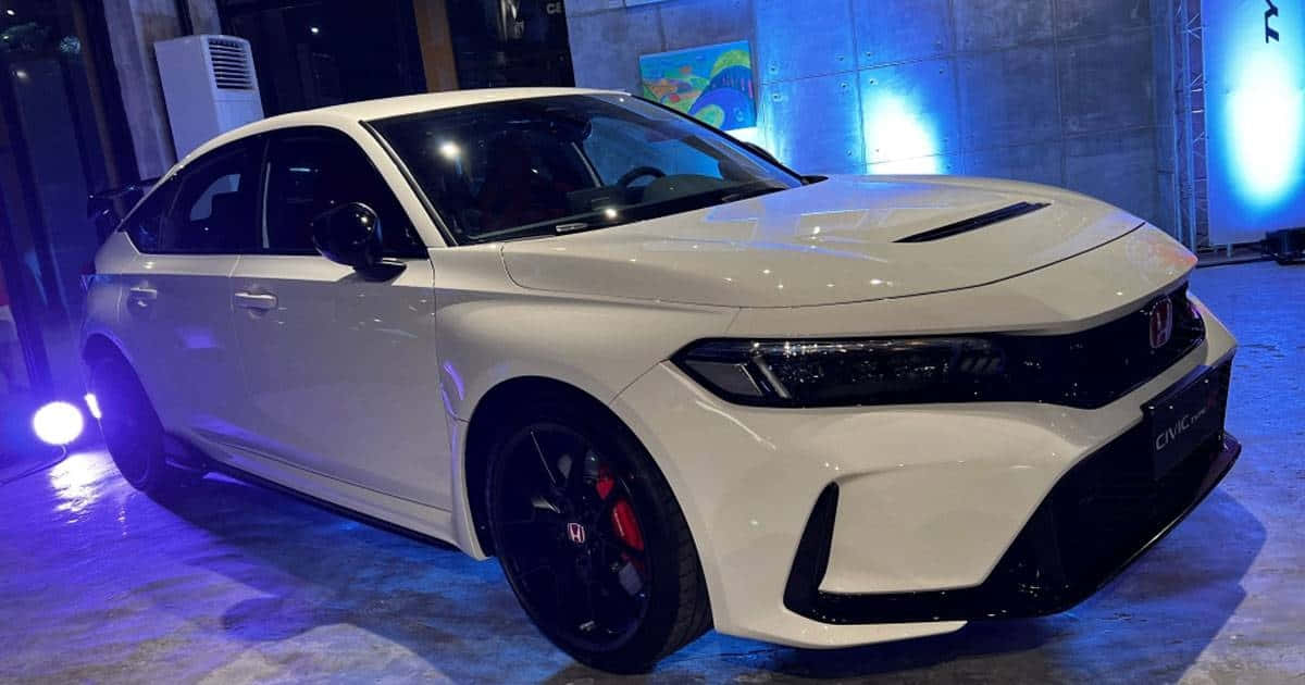 Honda Civic Type R, white, dramatic blue stage lighting, SD Desktop Wallpaper