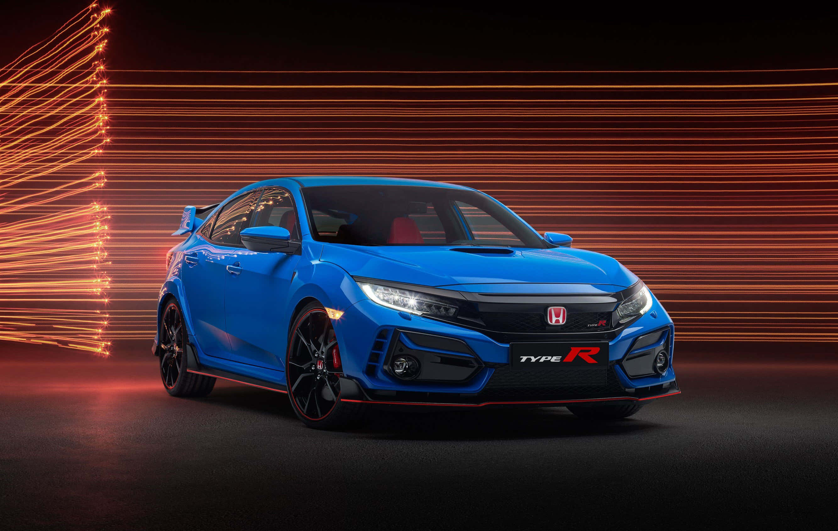 Honda Civic Type R, vibrant blue, dramatic orange light, 2K Desktop Wallpaper