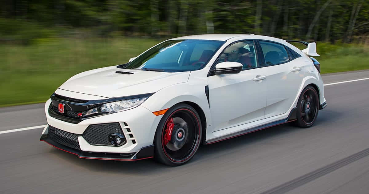 Honda Civic Type R, white, forest-lined road, SD Desktop Wallpaper
