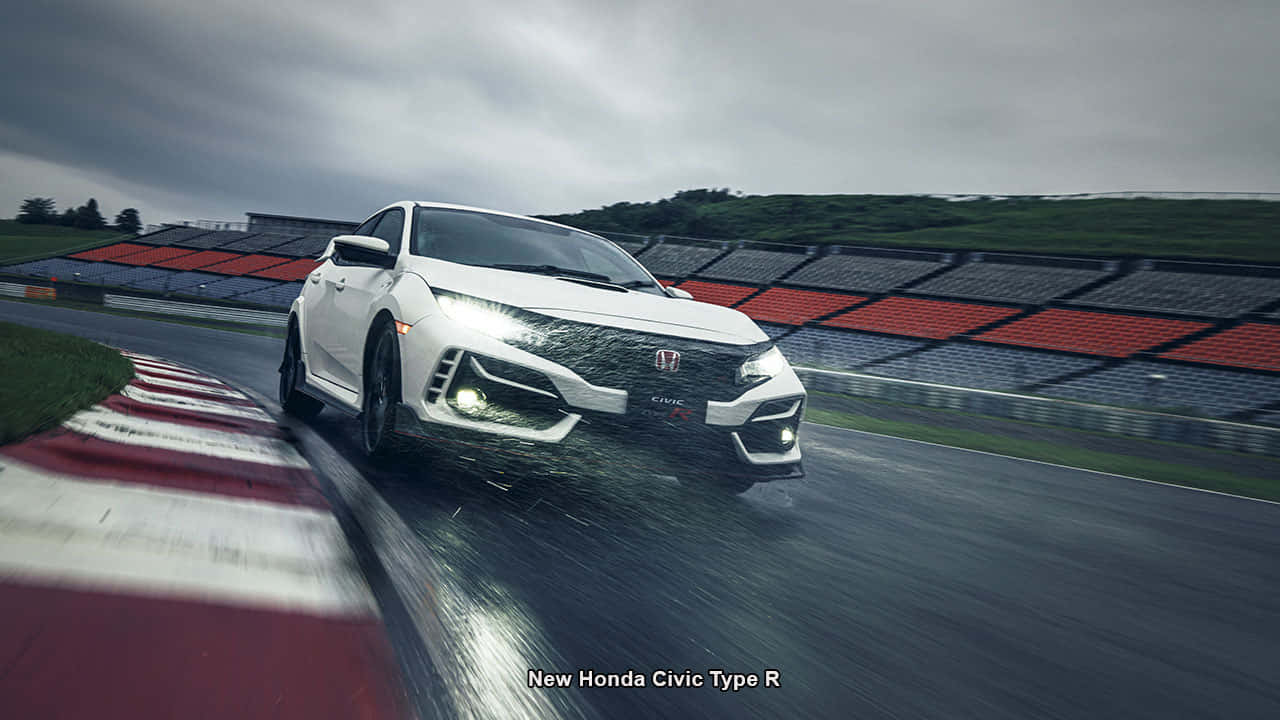 Honda Civic Type R, white, wet turn, HD Desktop Wallpaper