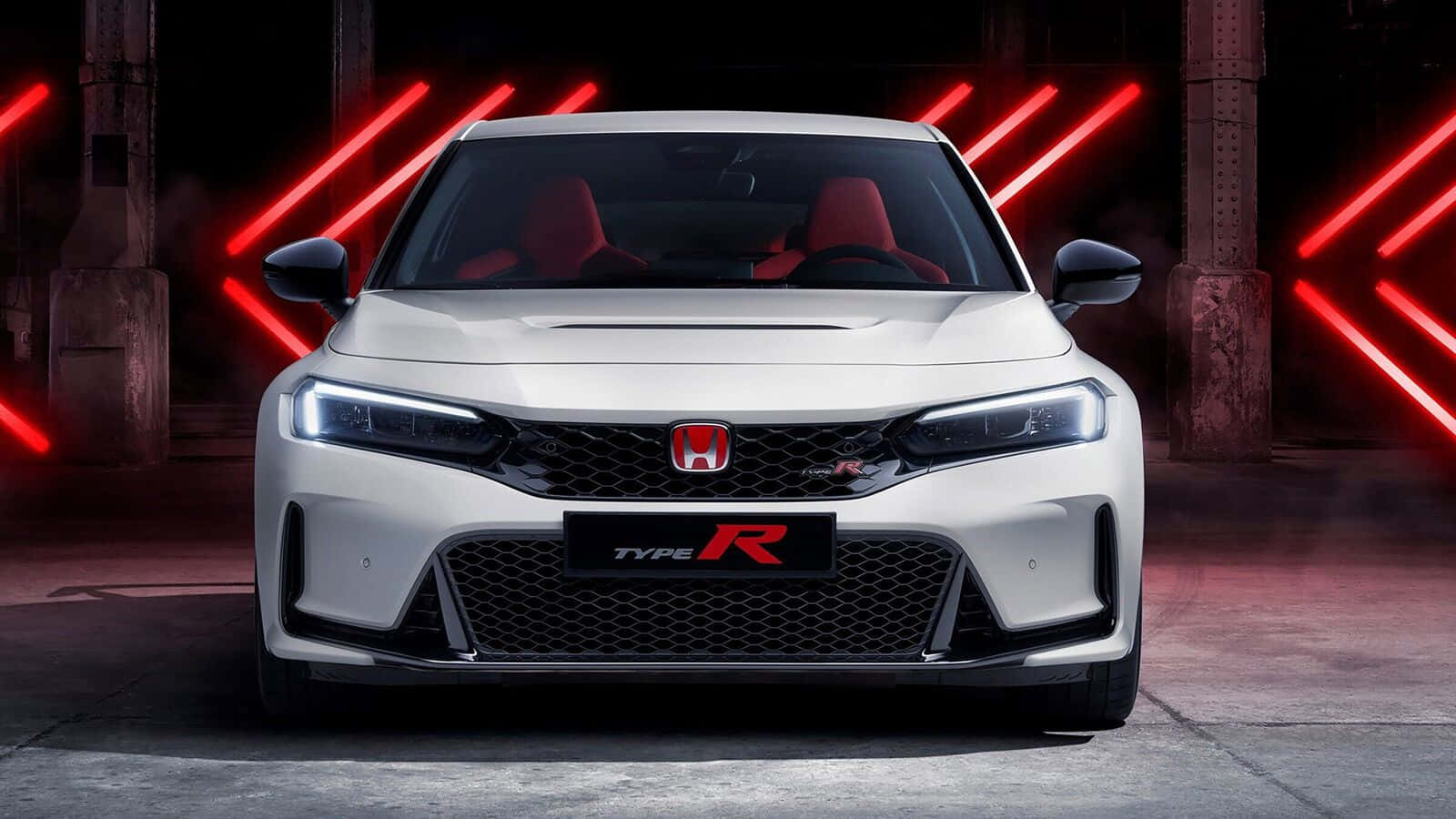 Honda Civic Type R, white, dark industrial garage, HD Desktop Wallpaper