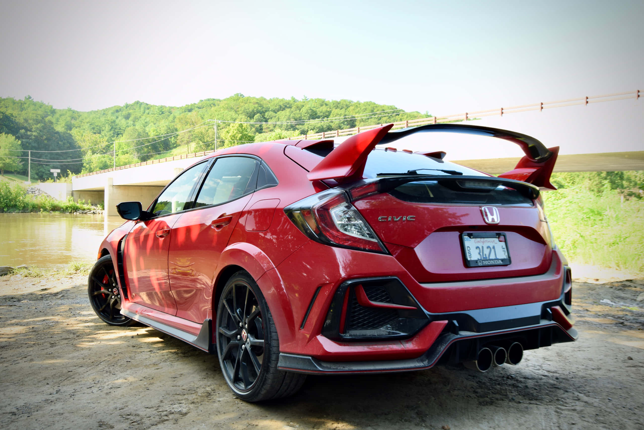 Honda Civic Type R, vibrant red, large rear wing, 2K Desktop Wallpaper