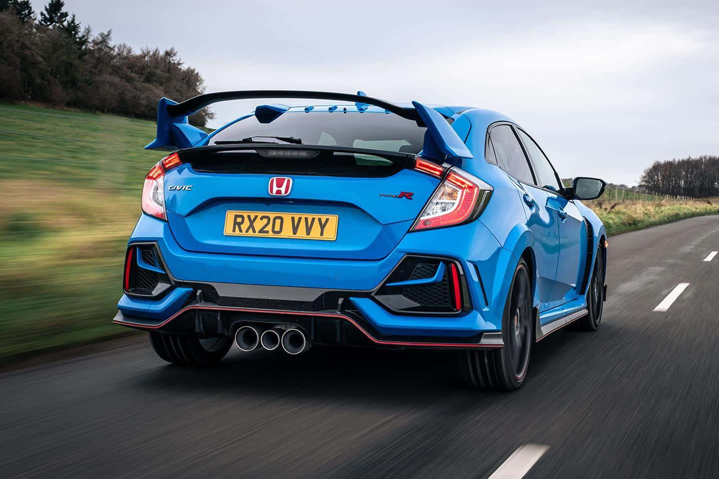 Honda Civic Type R, vibrant blue, rural road, HD Desktop Wallpaper