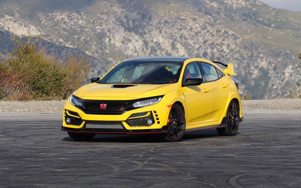 Honda Civic Type R, vibrant yellow, asphalt lot, SD Desktop Wallpaper