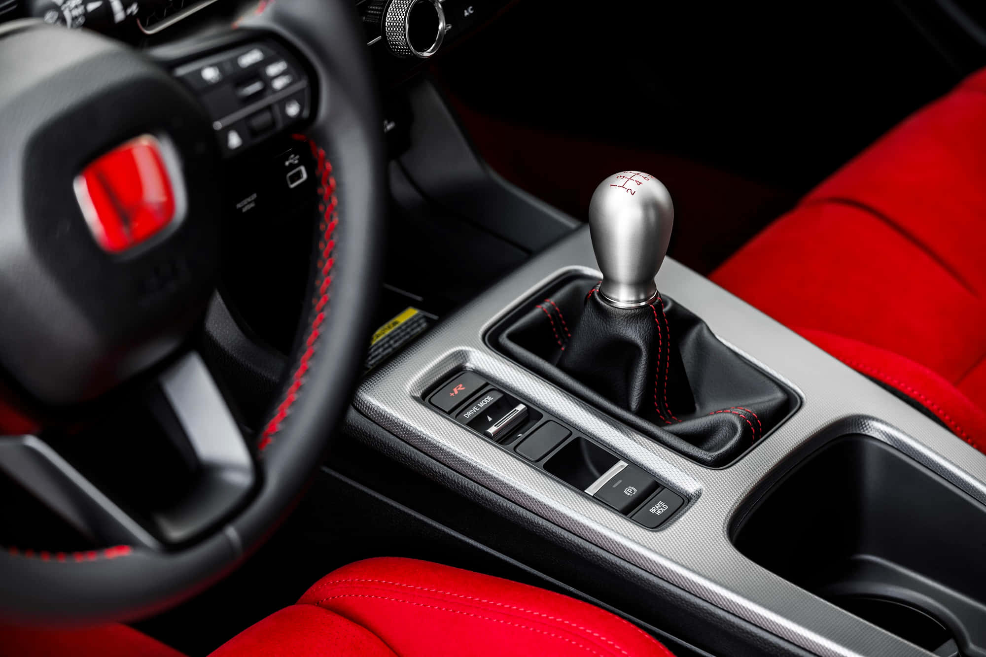Honda Civic Type R, red leather seats, manual gear shift, Full HD Desktop Wallpaper