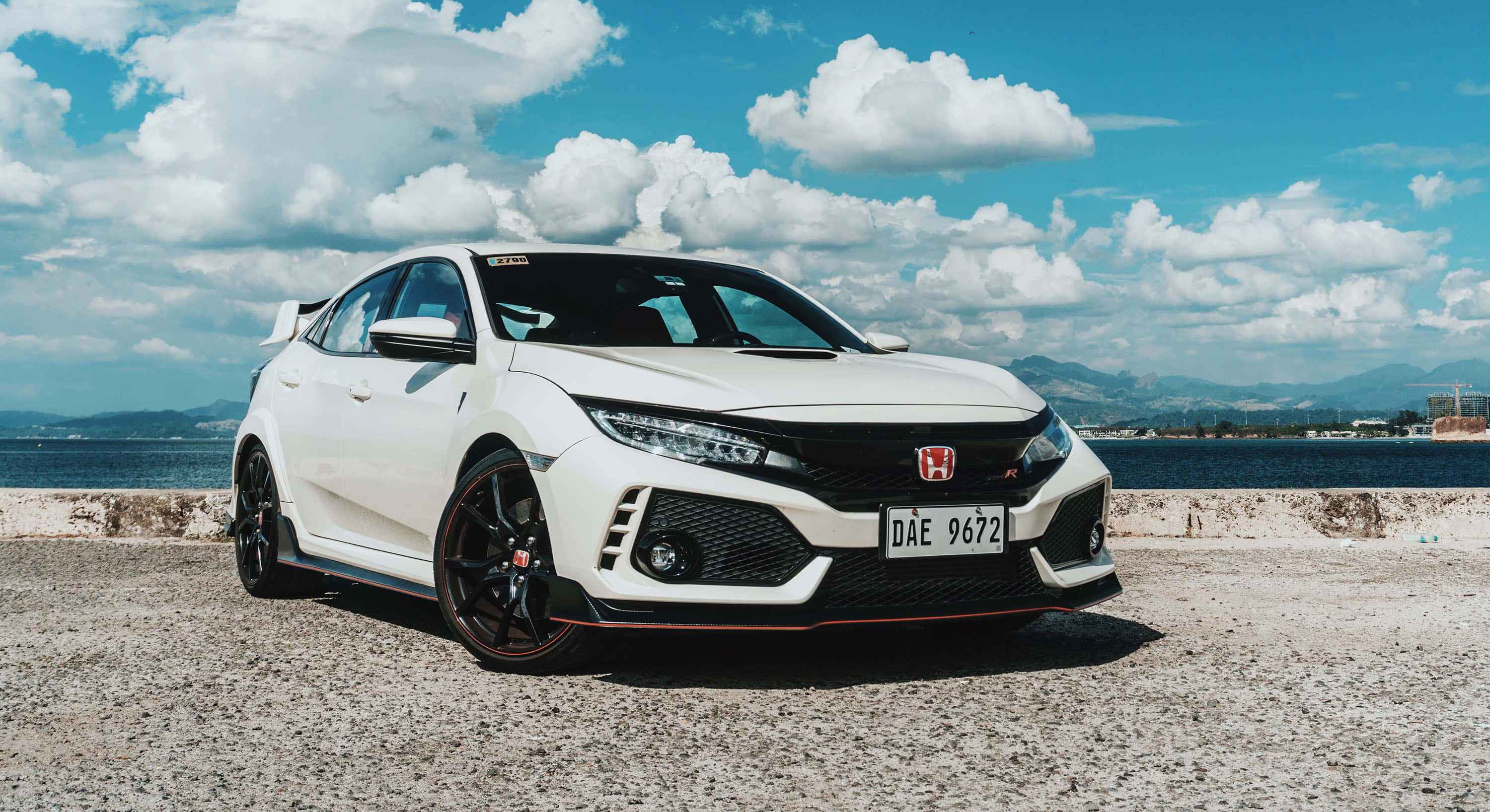 Honda Civic Type R, white, gravel pier, 2K Desktop Wallpaper