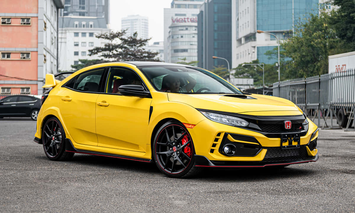 Honda Civic Type R, vibrant yellow, urban street, SD Desktop Wallpaper
