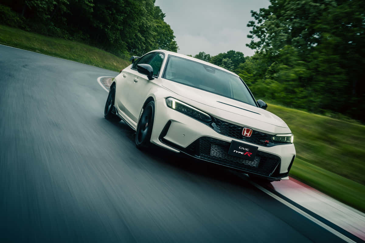 Honda Civic Type R, white, winding forest road, SD Desktop Wallpaper