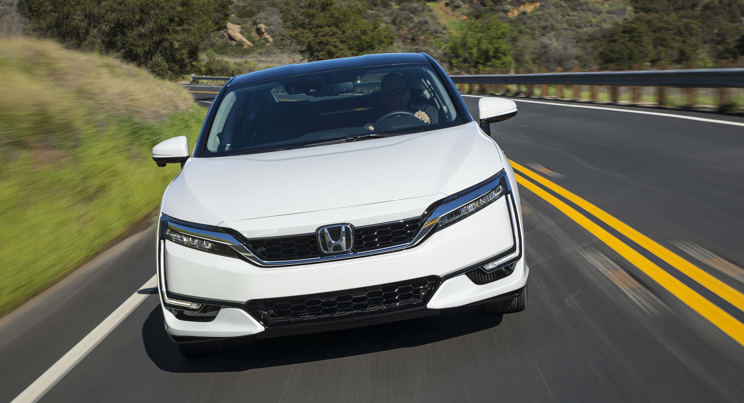 Honda Clarity, white, winding mountain road, Full HD Desktop Wallpaper
