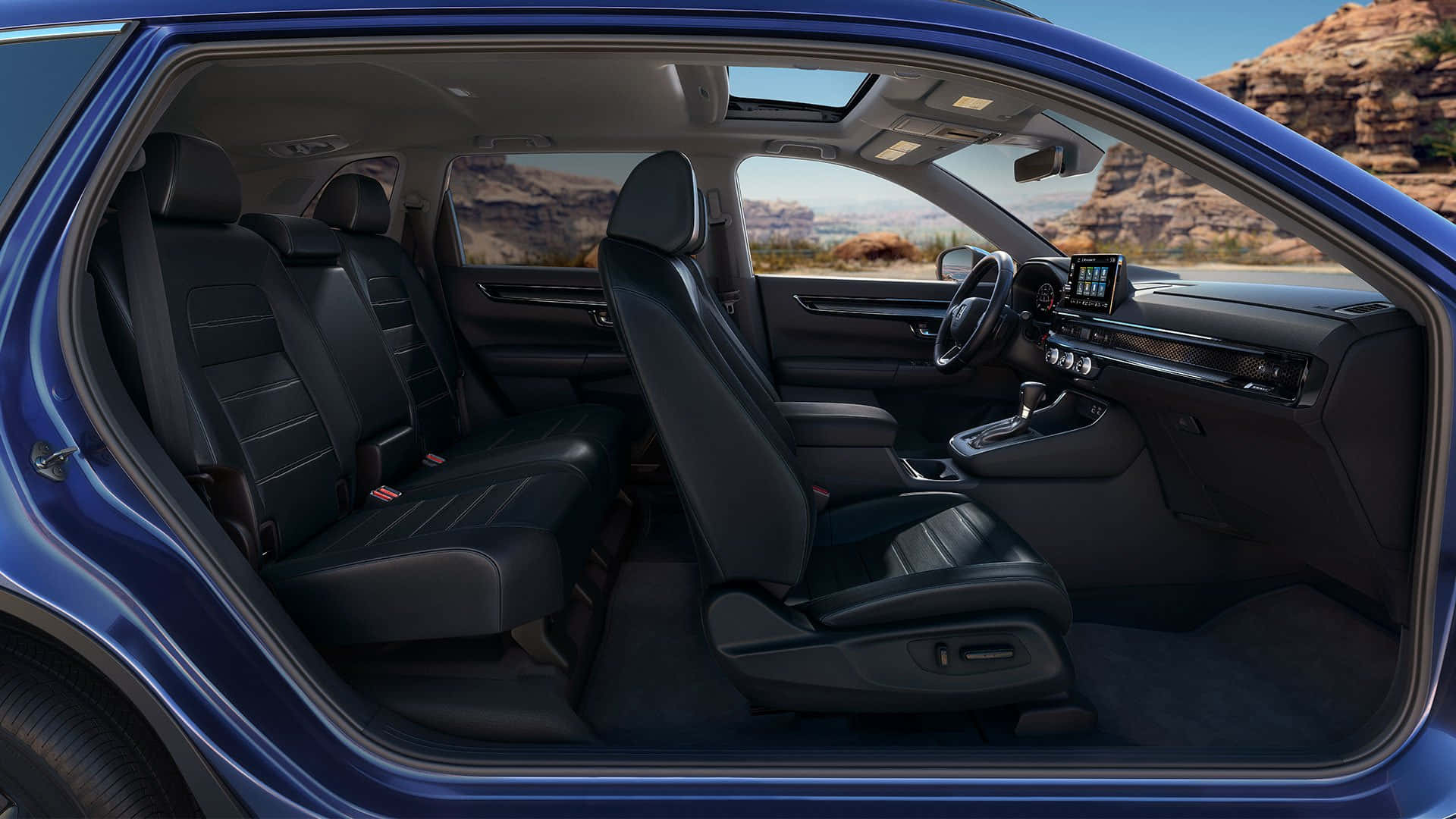 Honda CR-V, blue car, black leather interior, Full HD Desktop Wallpaper