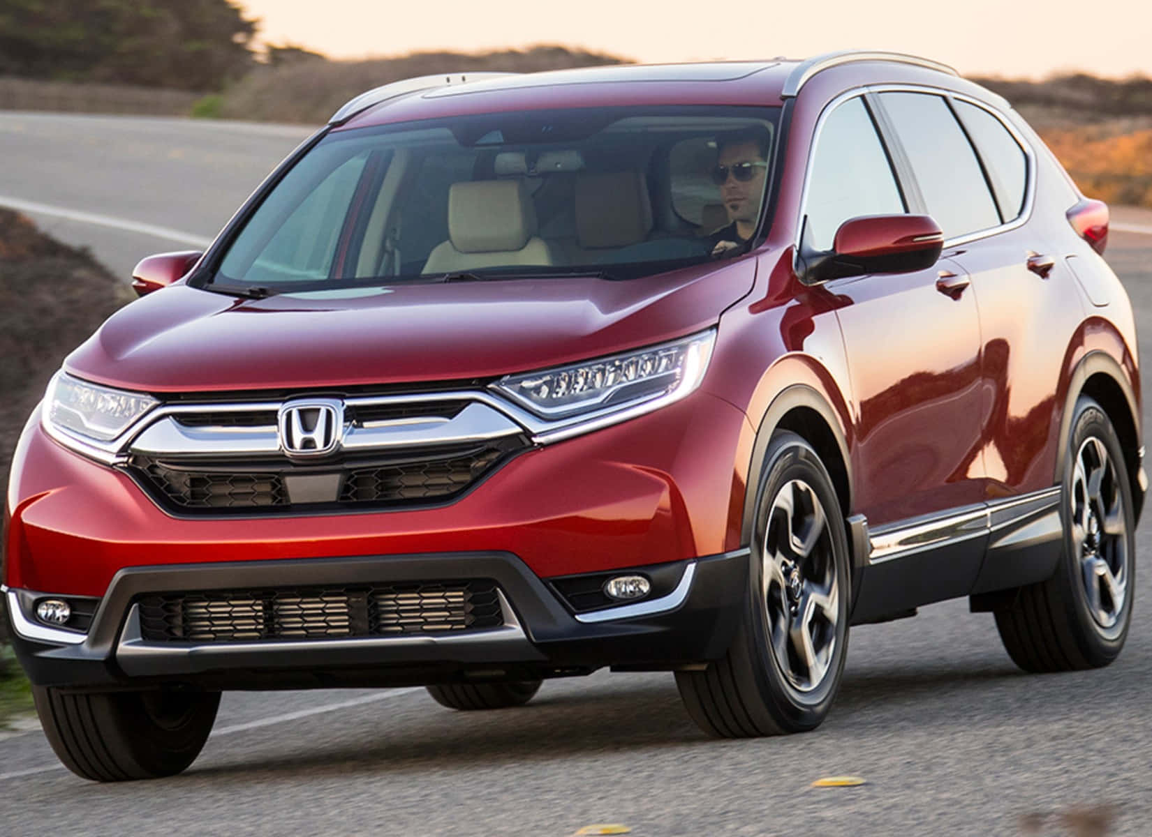 Honda CR-V, glossy red, paved road, HD Desktop Wallpaper
