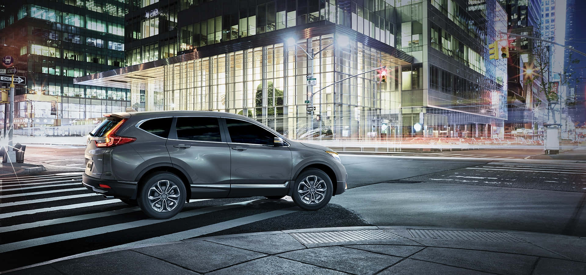 Honda CR-V, silver, city crosswalk, Full HD Desktop Wallpaper