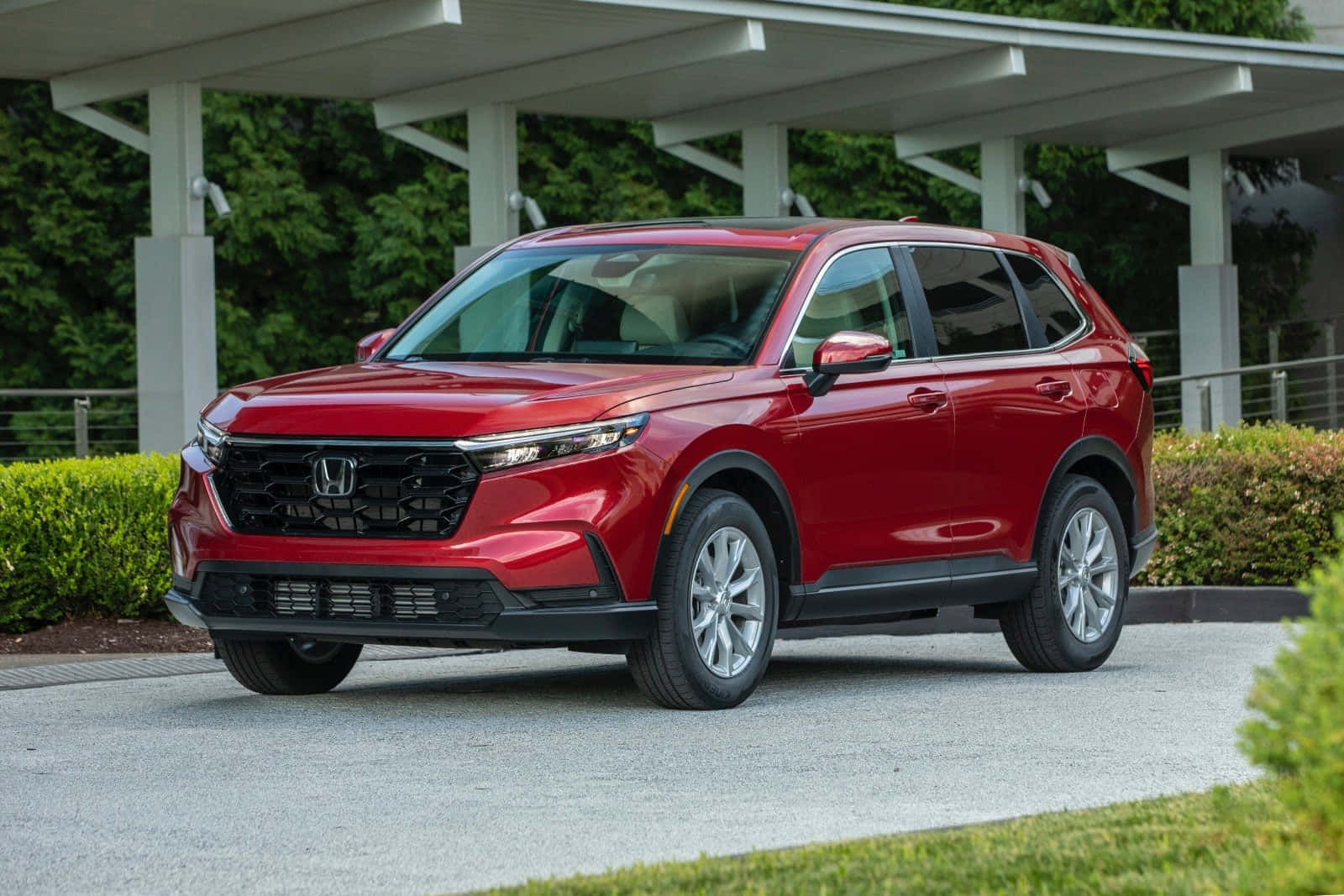 Honda CR-V, glossy red, modern carport, HD Desktop Wallpaper