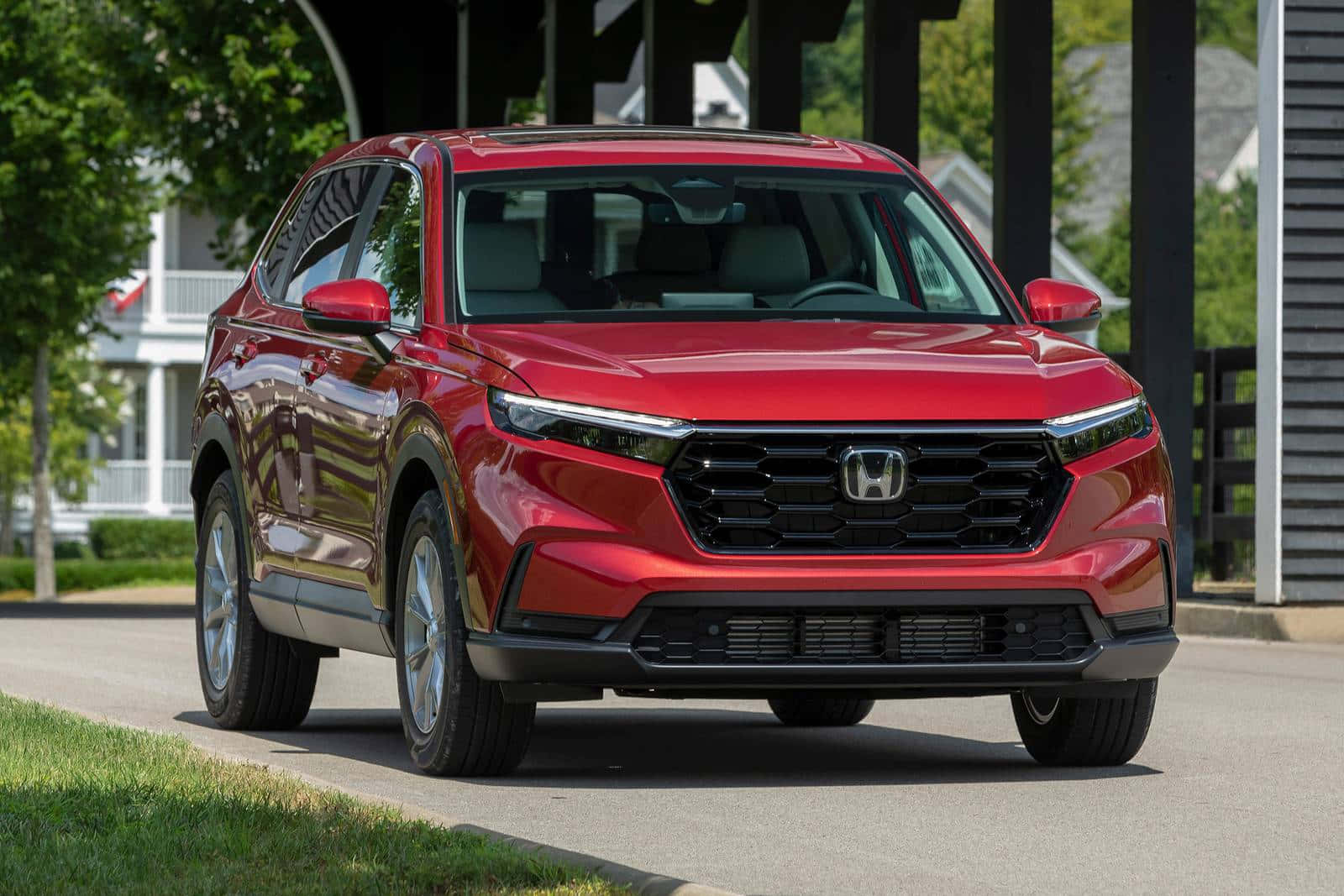 Honda CR-V, glossy red, suburban street, HD Desktop Wallpaper