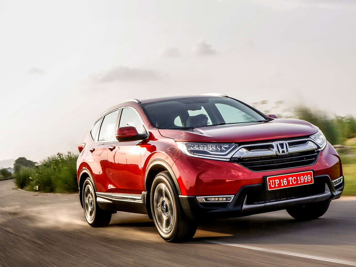 Honda CR-V, vibrant red, rural road, SD Desktop Wallpaper