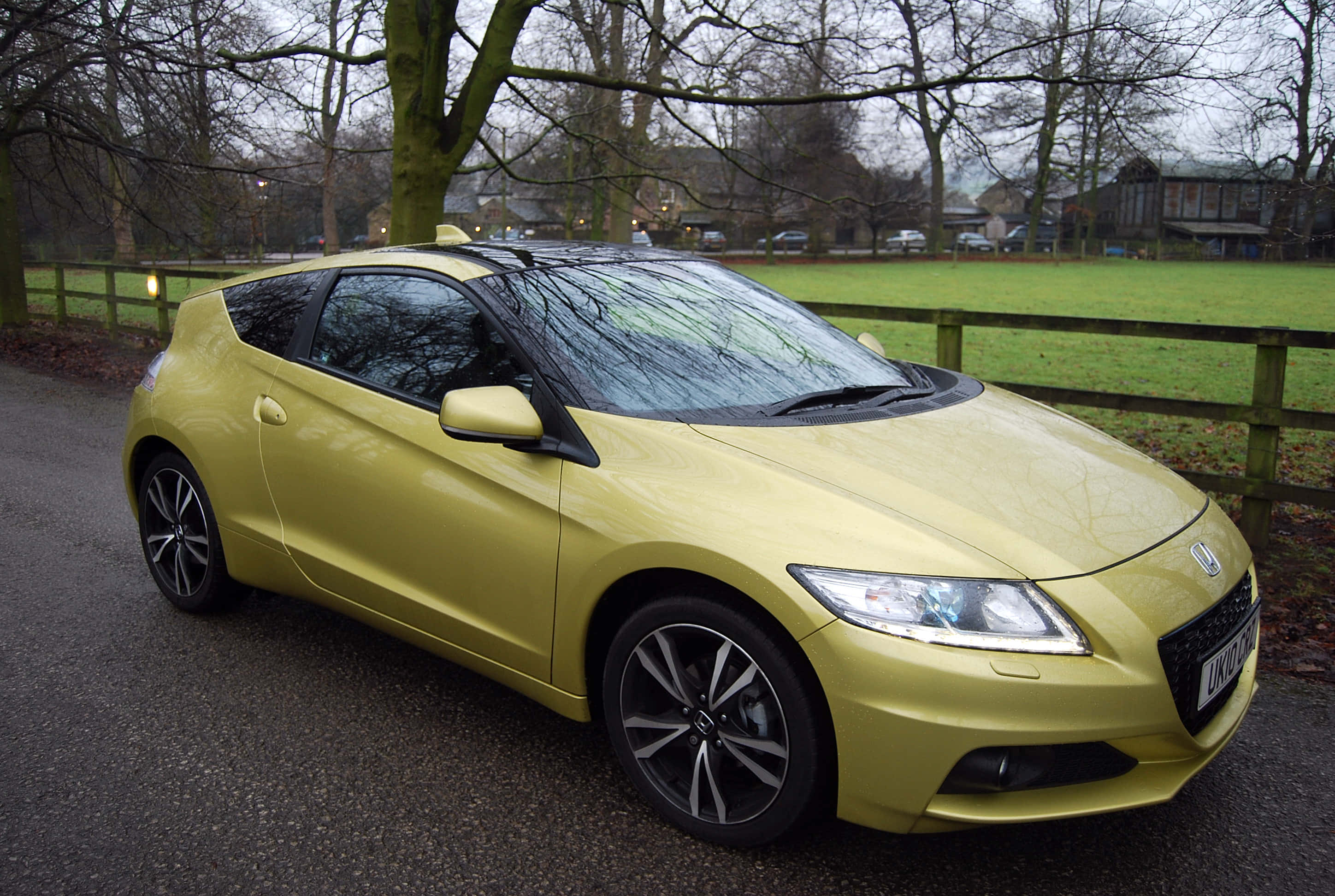 Honda CR-Z, vibrant yellow, gravel path, 2K Desktop Wallpaper