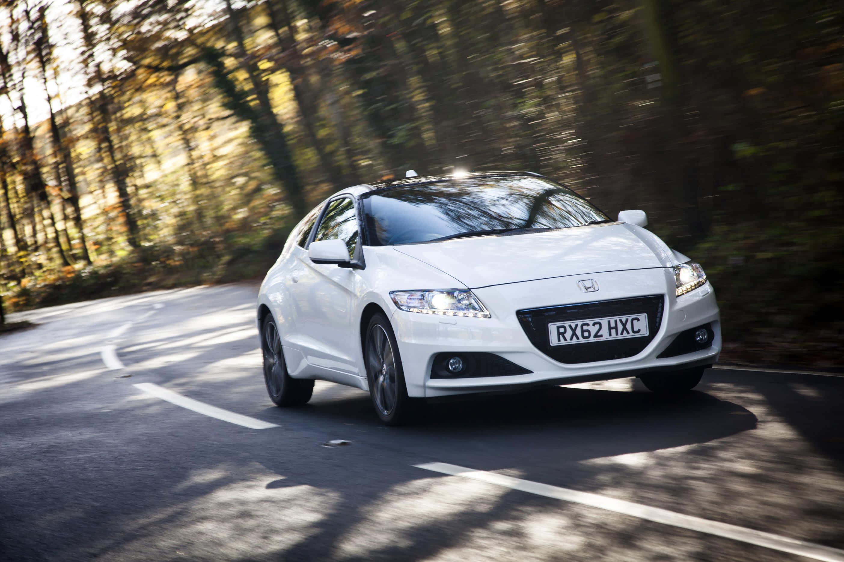 Honda CR-Z, white, winding forest road, 2K Desktop Wallpaper