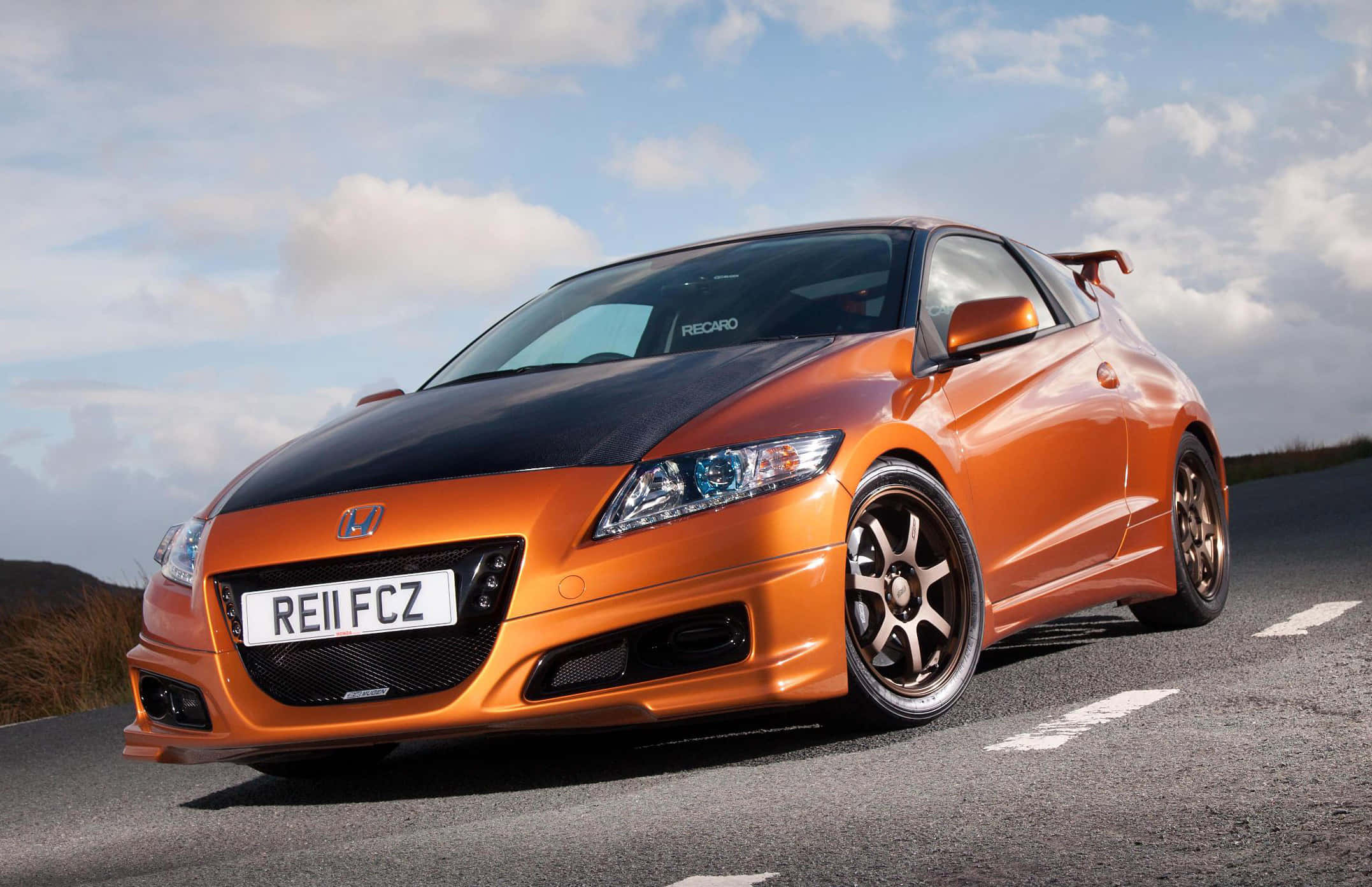Honda CR-Z, vibrant orange and black, custom wheels, Full HD Desktop Wallpaper