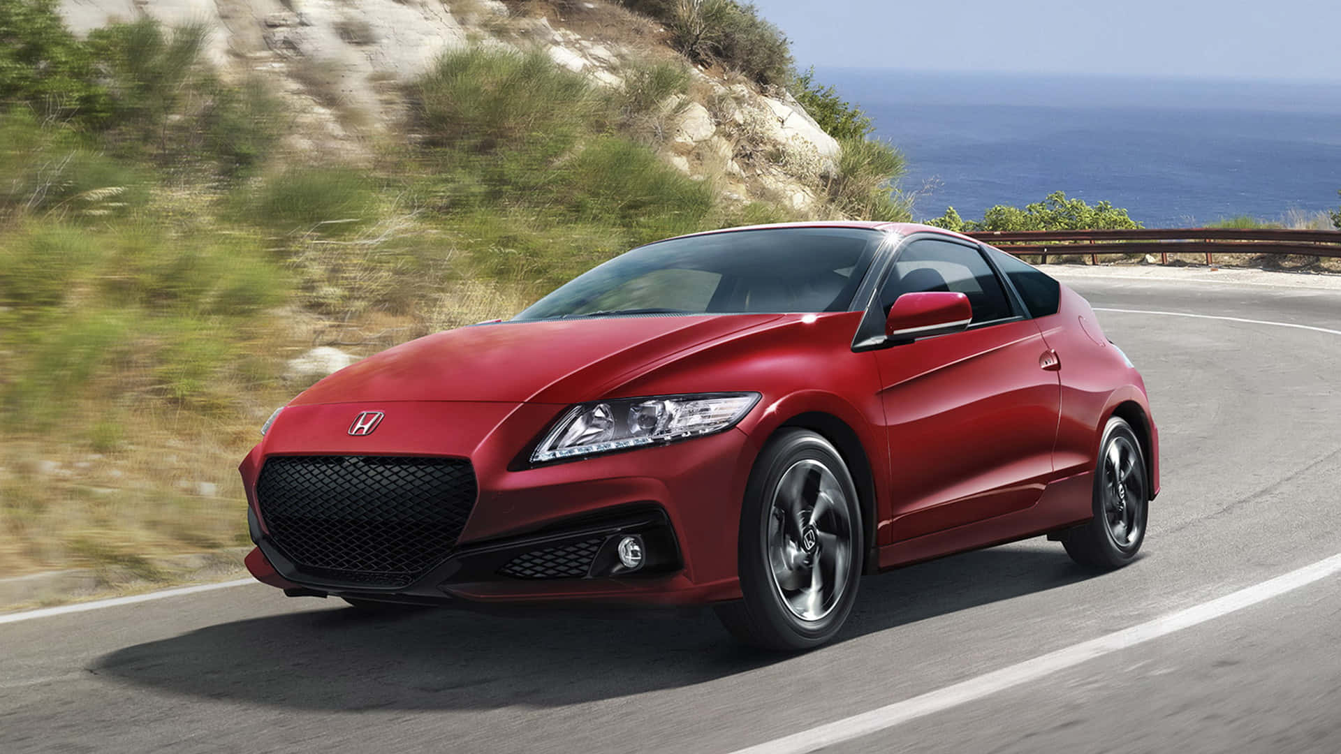 Honda CR-Z, vibrant red, coastal road, Full HD Desktop Wallpaper