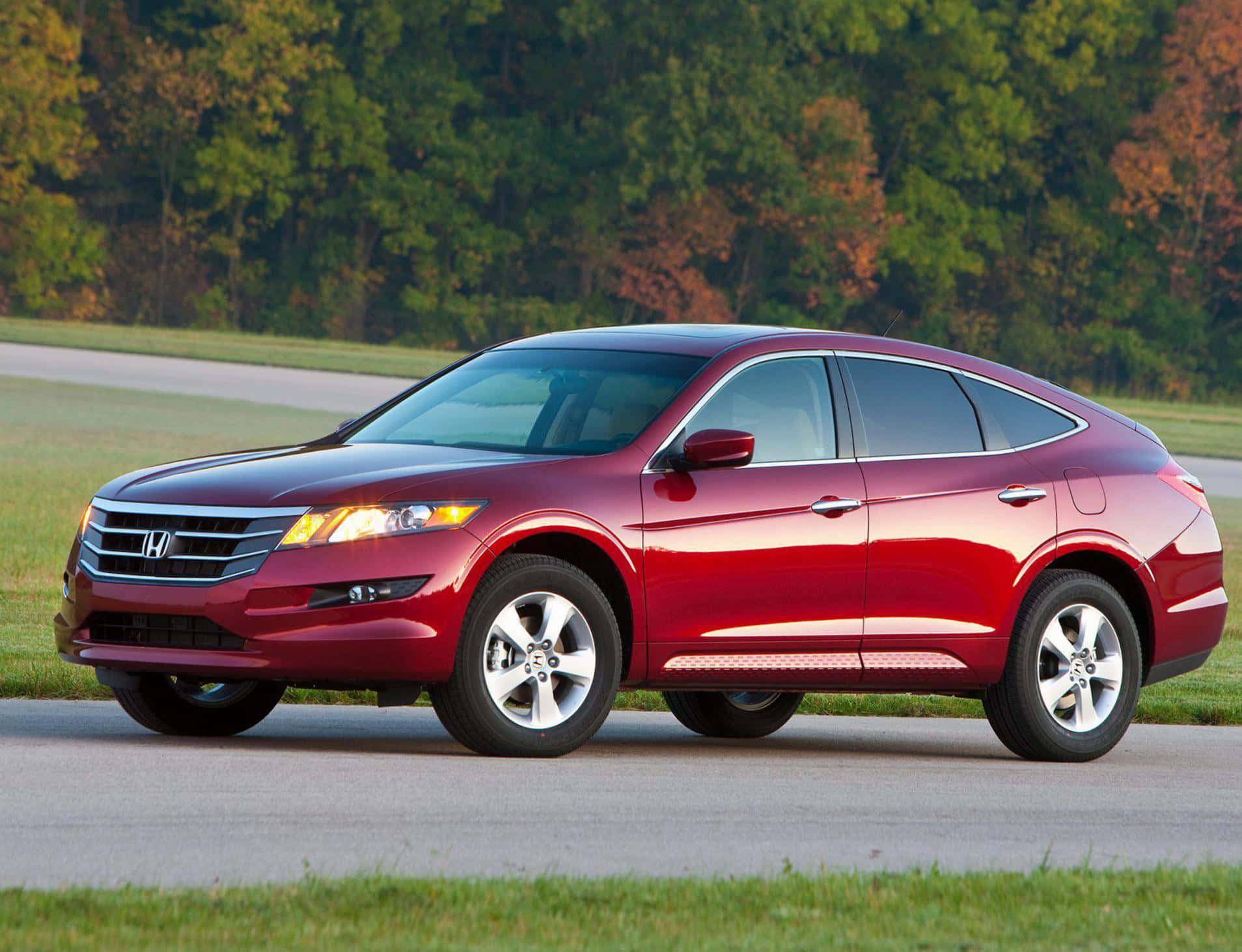Honda Crosstour, glossy red, paved road, HD Desktop Wallpaper