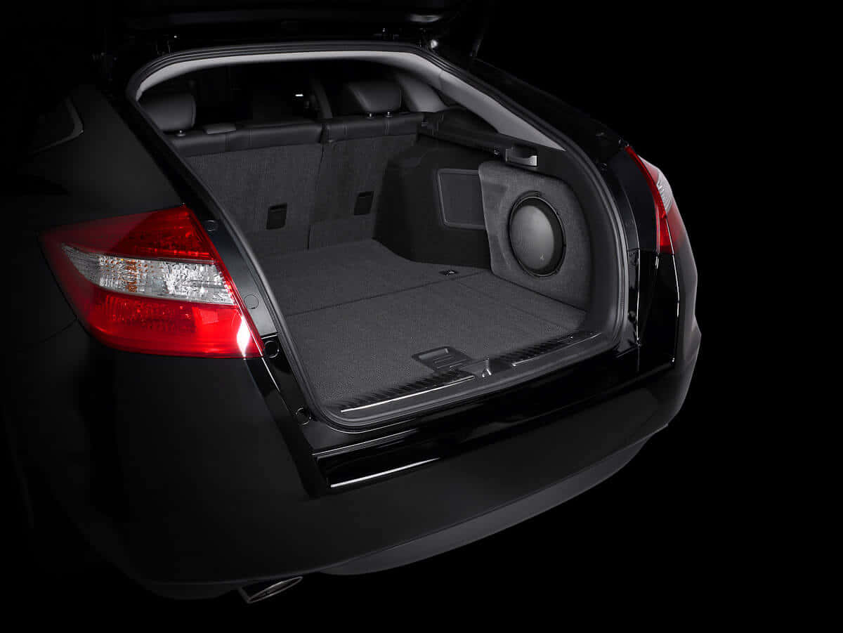 Honda Crosstour, sleek black car, open trunk, SD Desktop Wallpaper
