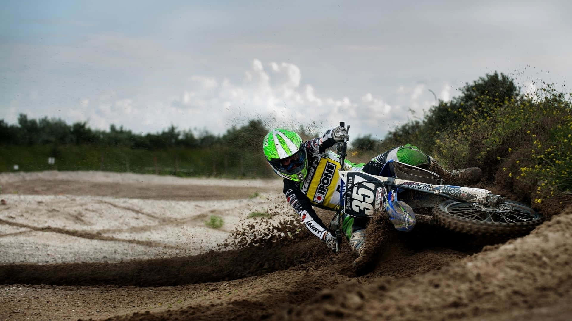 Honda Dirt Bike, neon green, motocross rider, Full HD Desktop Wallpaper