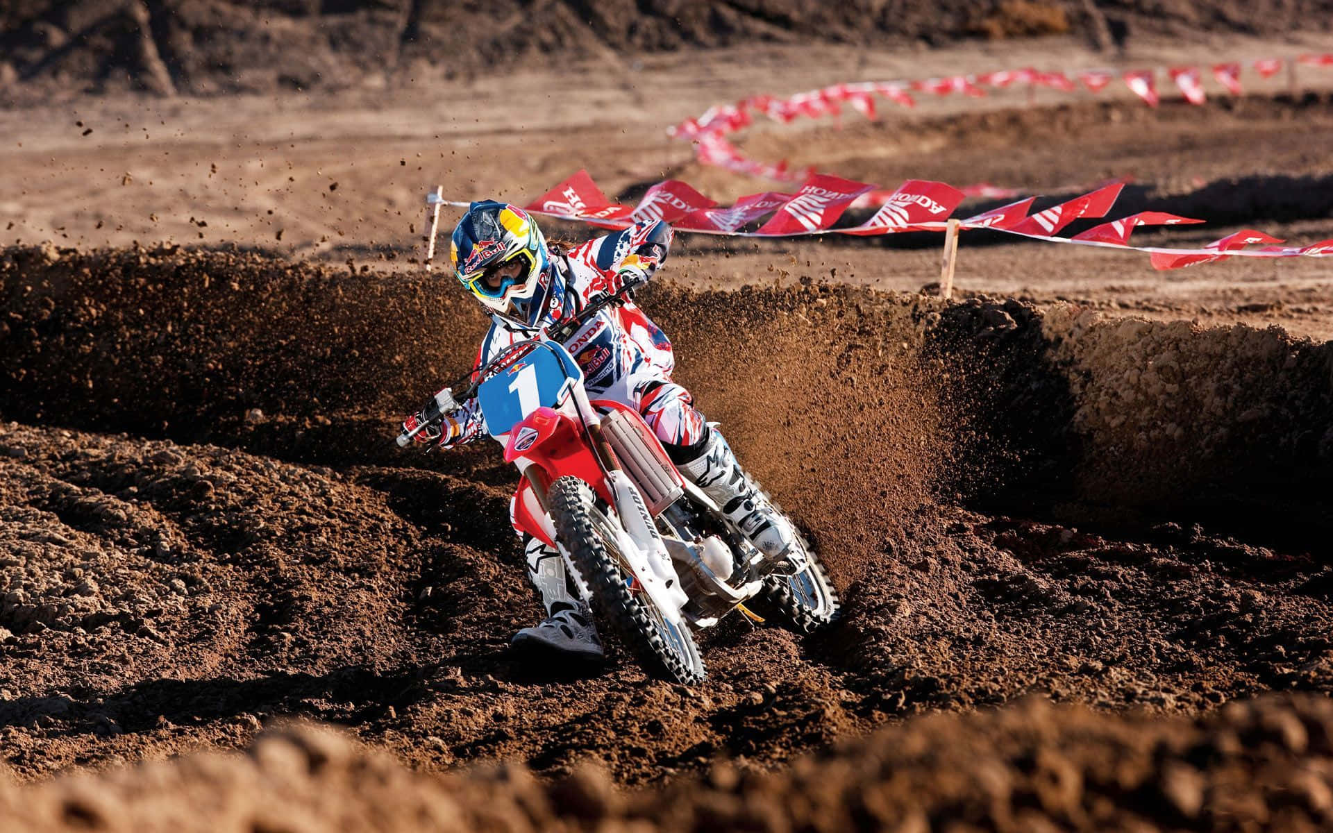 Honda Dirt Bike, motocross rider, full gear, Full HD Desktop Wallpaper