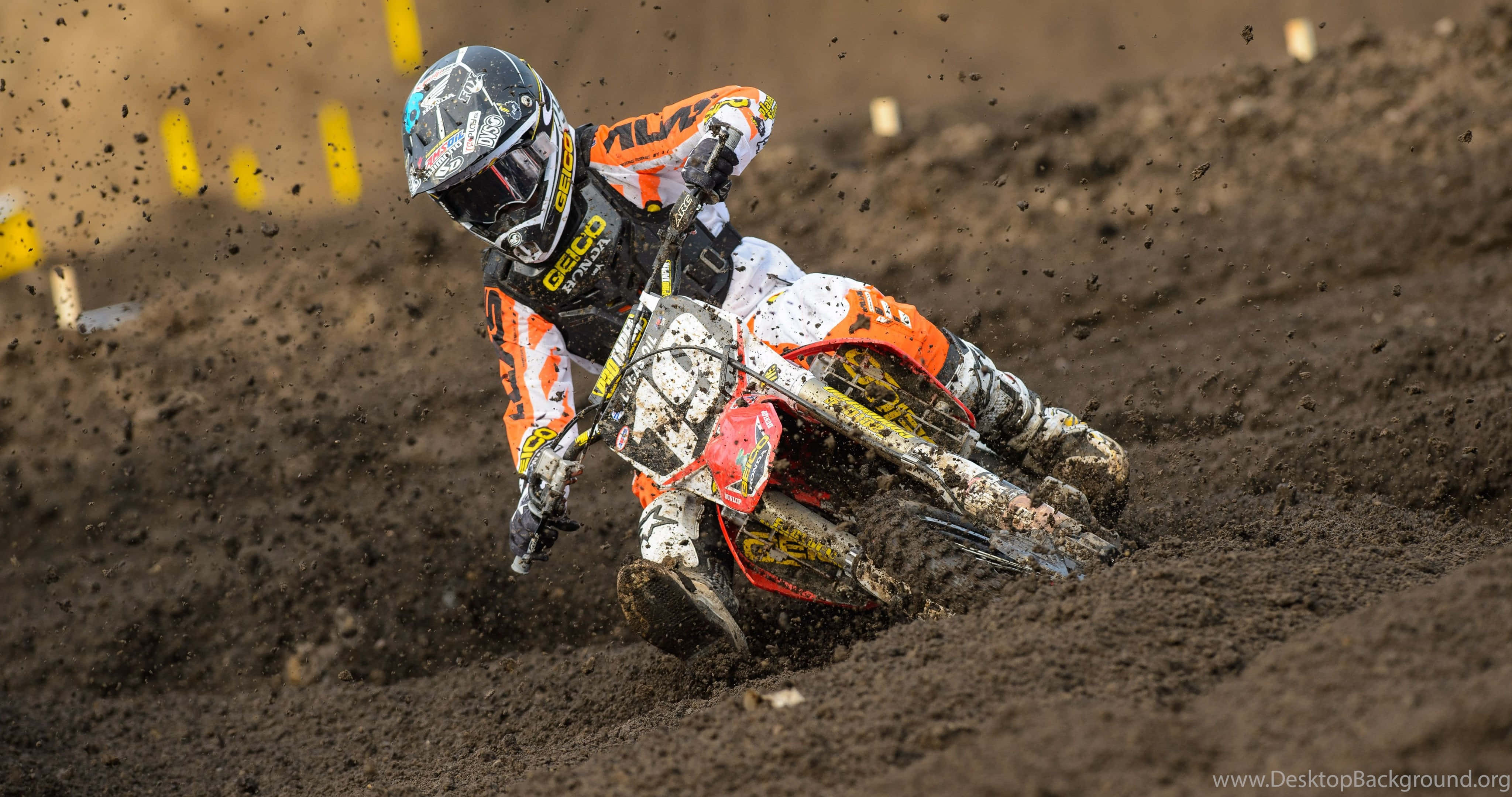 Honda Dirt Bike, motocross rider, muddy track, 4K Desktop Wallpaper