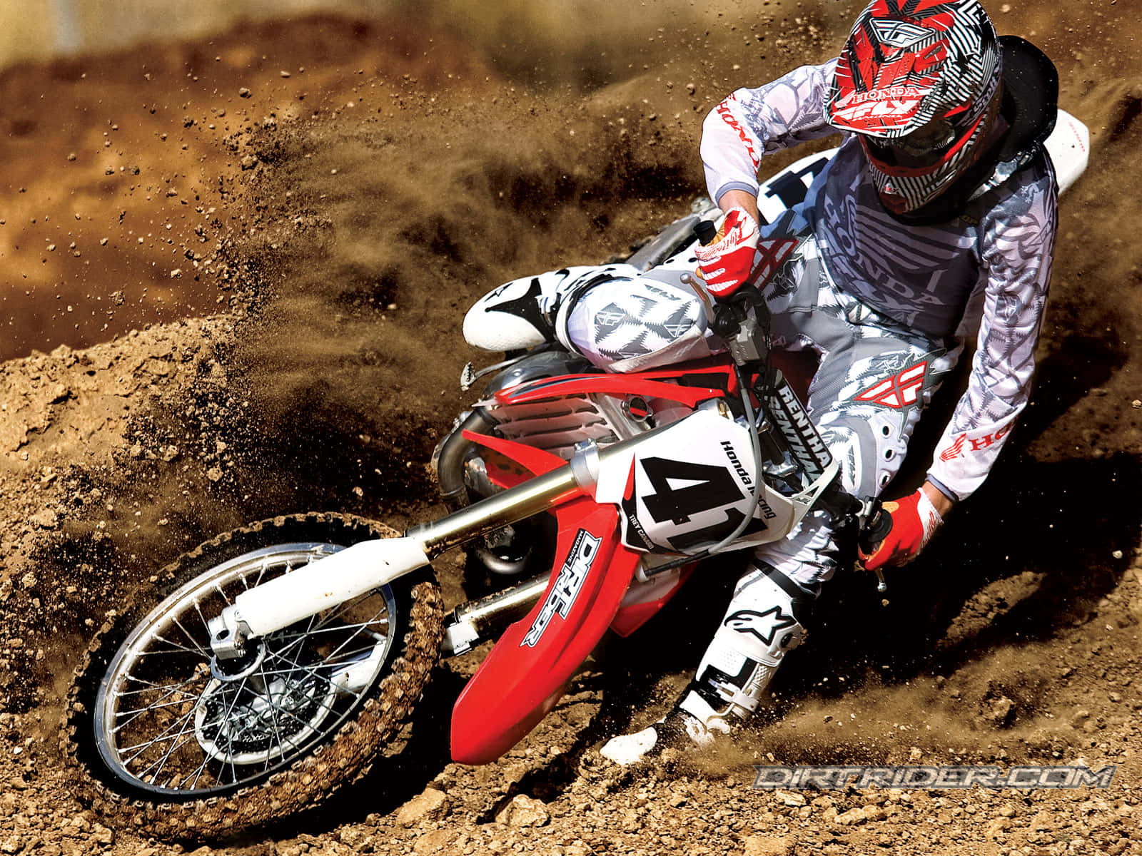 Honda Dirt Bike, red dirt bike, red white and black gear, HD Desktop Wallpaper